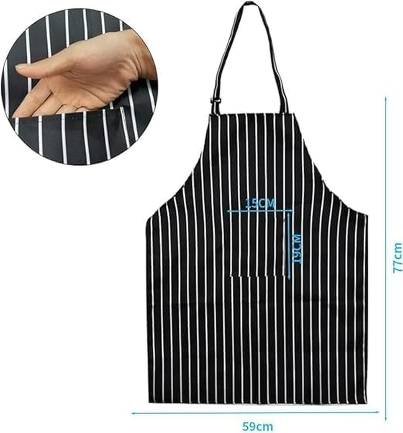 Apron and Chef Hat Set, Chef Outfit Adult, Adjustable Bib Apron Anti-Fouling with Pockets Black and White Striped Halter Apron for Unisex Suitable for Home Kitchen, Gardening, Cafes House image number 3