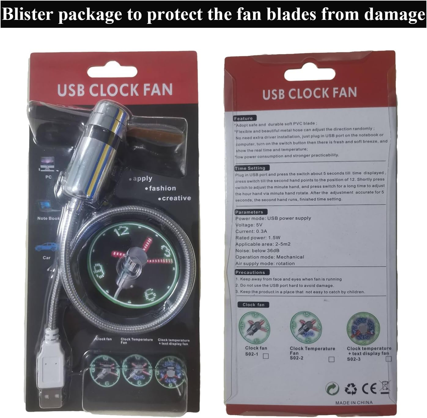 Soseelnee USB Clock Fan with Real Time Display, Mini Portable Flexible Cooling Fans with Led Light for Home Office (2)