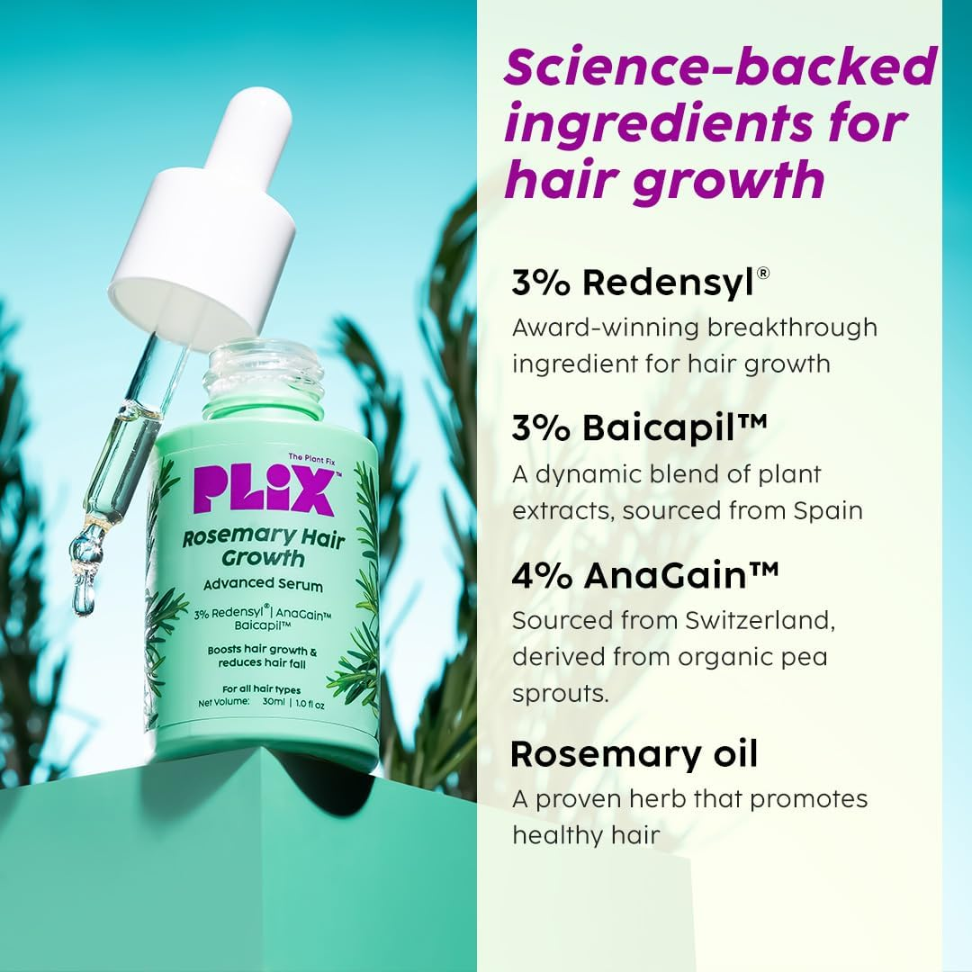 PLIX - the PLANT FIX Rosemary Hair Growth Serum with 3% Redensyl 4% Anagain 3% Baicapil 30 Ml | Stimulates Hair Growth Increase Hair Density & Thickens Hair | for Men & Women image number 1