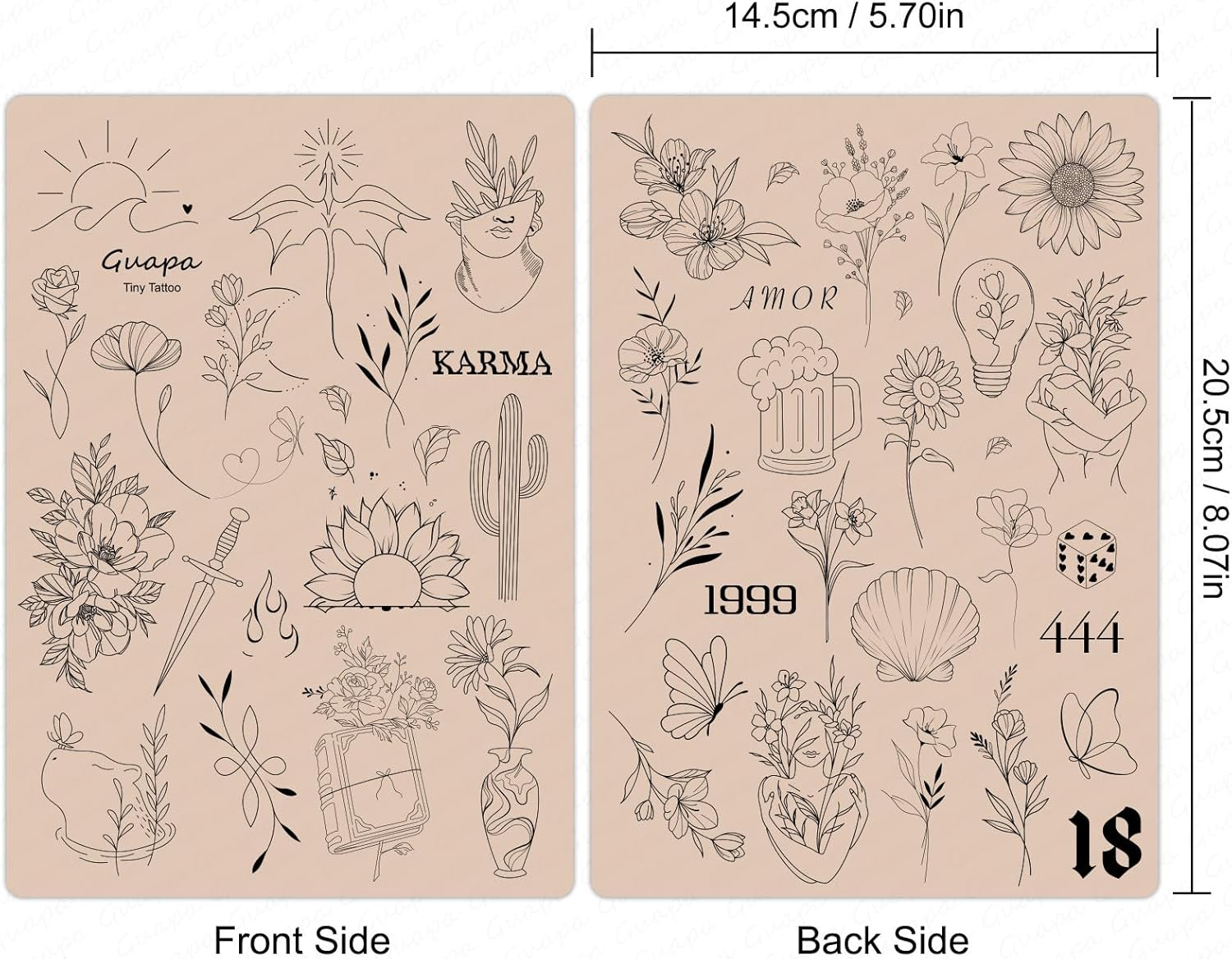 2PCS Double-Sided Tattoo Practice Skin with Pre-Printed Light Gray Stencil Designs &ndash;1.5Mm Thick Silicone Pad for Fine Line & Tiny Tattoo Training (2PCS Pink Pad #18) - 2Pcs Pink Pad 15 image number 5