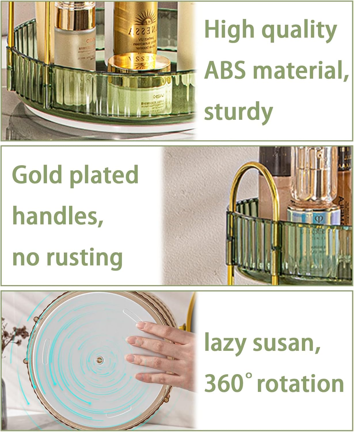 Shuang Qing Rotating Makeup Organizer for Vanity 2 Tier, High-Capacity Skincare Clear Make up Storage Perfume Organizers Cosmetic Dresser Organizer Countertop 360 Spinning （Green）, (HZPSNLS001) image number 2