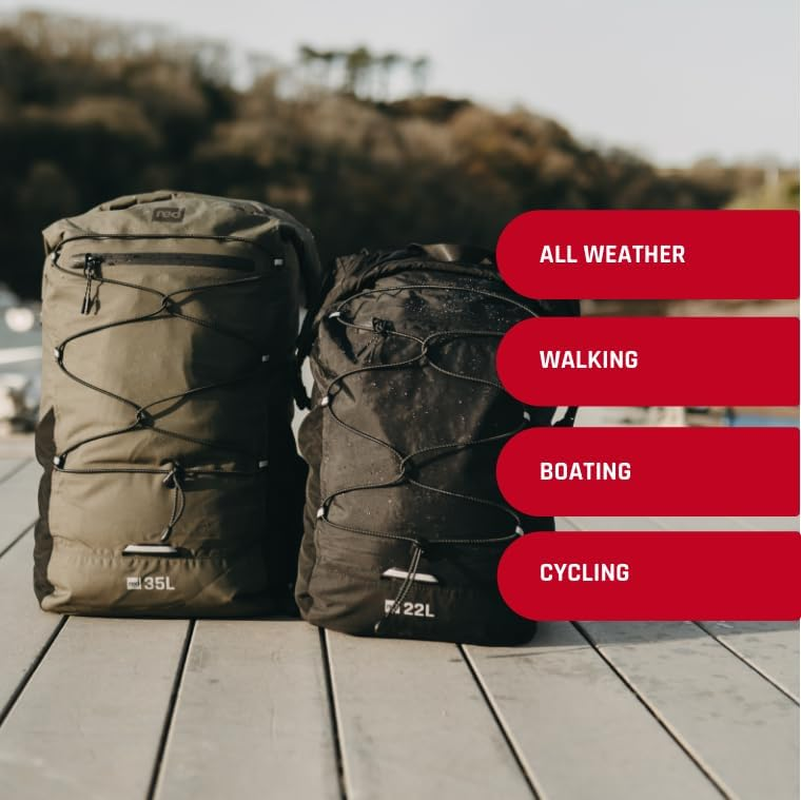 Red Original 22L & 35L Lightweight Waterproof Backpack - All Weather, Walking, Boating, Cycling, Hiking, Camping, Beach image number 2
