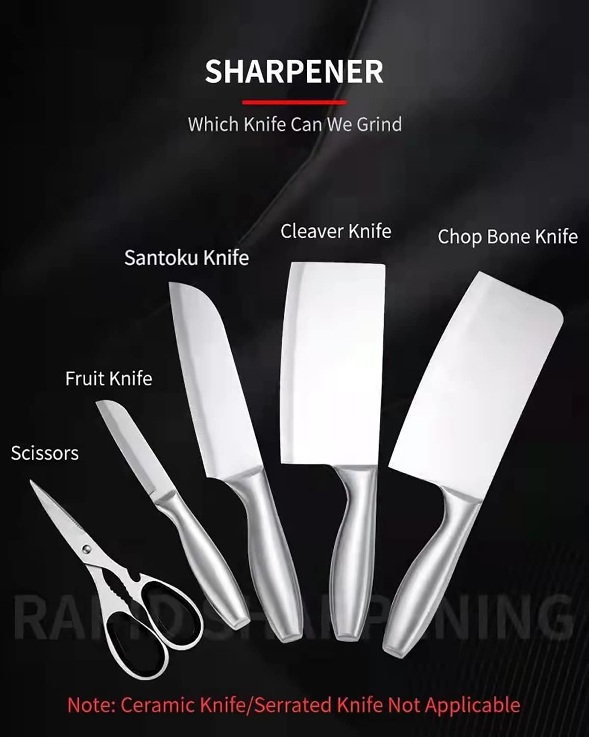 AVITONG Knife Sharpener - 4 in 1 Kinfe & Scissors Sharpener - Kitchen Multi-Function Quick Sharpener - Sharpening, Stone Household Manual Sharpening Artifact Outdoor Diamond Tungsten Steel - Black image number 5