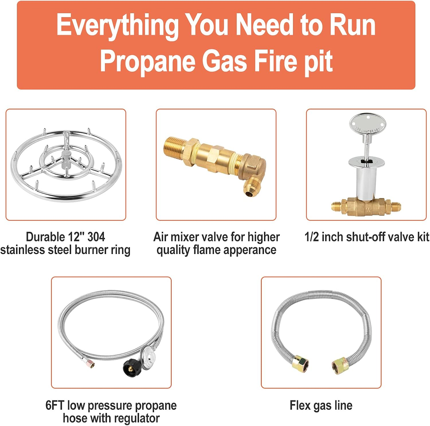 GASPRO Propane Gas Fire Pit Kit, with 12 Inch Jet Fire Pit Burner Ring, for DIY & Upgrade Propane Fire Pit, Fireplace, Heavy Duty 304 Stainless Steel, Indoor & Outdoor Use image number 5