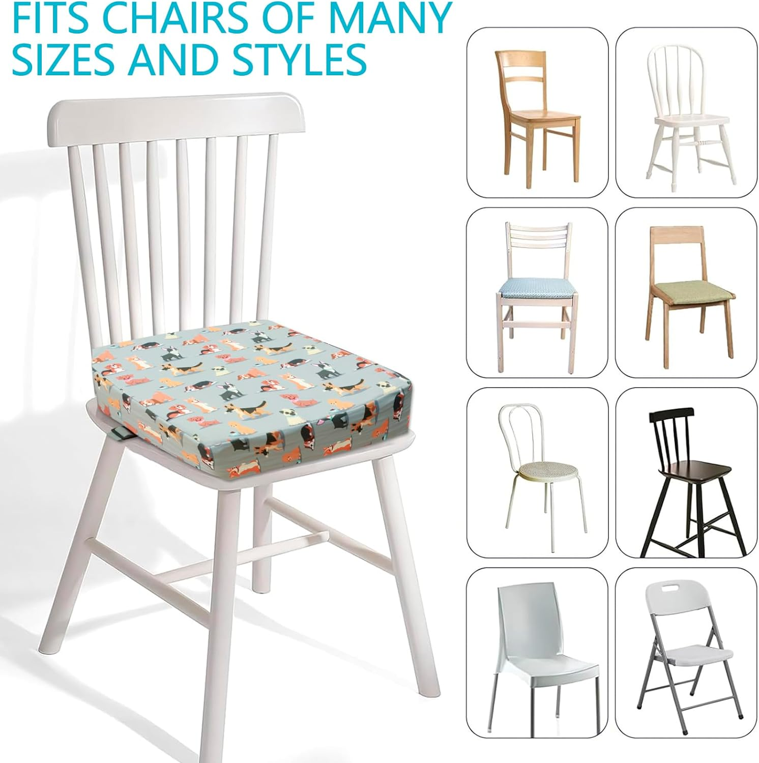 Toddler Booster Seat Dining, Kid Booster Seat for Dining Chair, Chair Booster Seat Pad Cushion with Adjustable Safety Belt and Fastening Strap Non Slip Kids Booster Seat for Dinner Table (Dog) image number 4