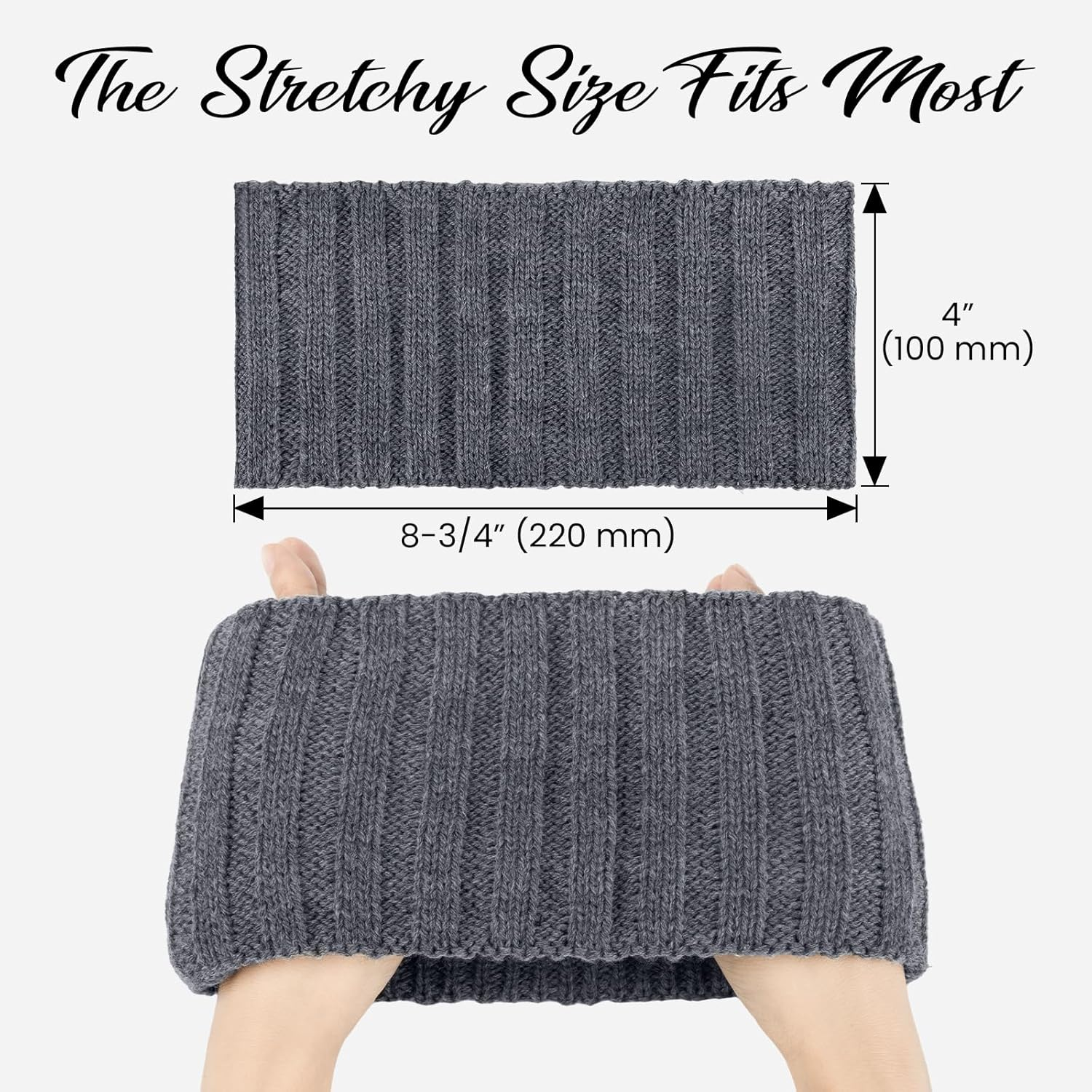 TOPTIE 2 Pcs Ear Muffs Headbands for Winter Women, White Knit Thick Ear Warmers Fleece Headband Lined Furry Cable Head Wrap - Black image number 7