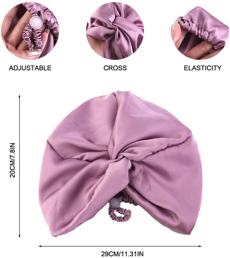 Silk Shower Cap for Sleeping Women 1PC Adjustable Silk Satin Hair Bonnet Double Layer Hair Wrap Sleep Cap Night Turban Soft Shower Cap Curly for Sleep for Long Curly Unisex (Pink, One Size) image number 6