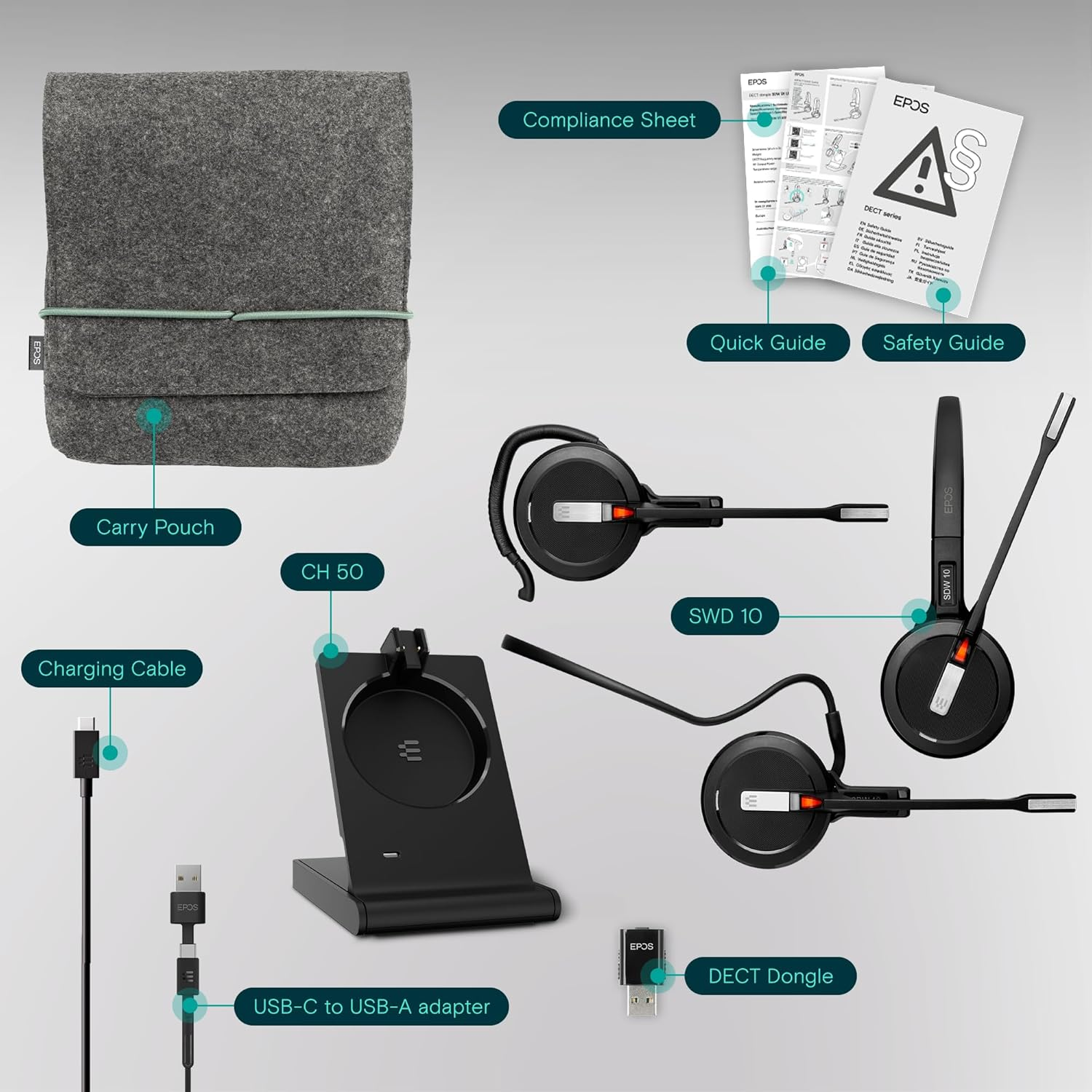 EPOS Impact 5000 Go MS 3-In-1 - Professional DECT Wireless Headset with Noise Cancelling Microphone, Microsoft Teams Certified, 135 M Range, Foldable Charging Station & USB-A Dongle image number 4