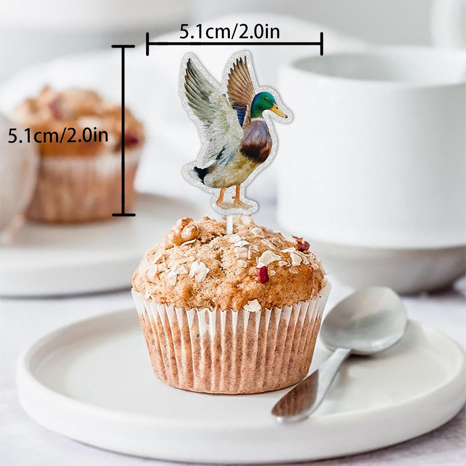 18Pcs Glitter Wild Duck Dessert Cupcake Topper Pick for Animal Duck Adventure Movie Theme Decor Supplies Baby Shower Boys Girls Happy Birthday Party Decorations image number 4