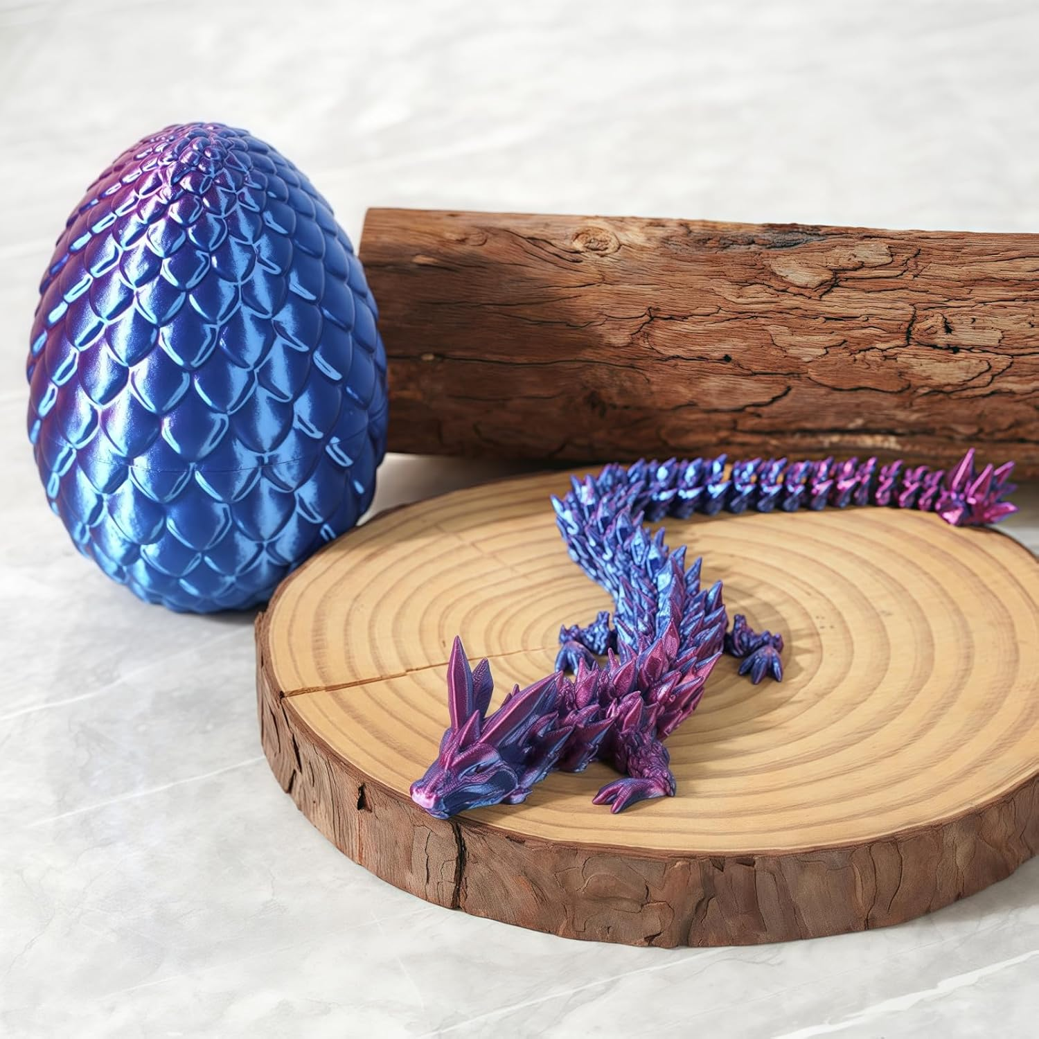 3D Printed Blue Dragon Egg with Surprise Articulated Dragon, Funny Gifts for Kids, Dino Party Favors(Blue Purple) image number 1