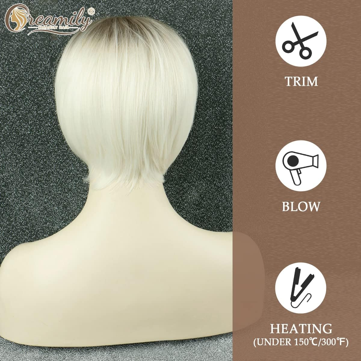 Creamily Short Blonde Wig for Women Ombre Blonde Short Wig Natural Layered Straight Synthetic Hair Wig with Bangs Short Wigs for Women Platinum Blonde Wig for Women - Brown image number 7