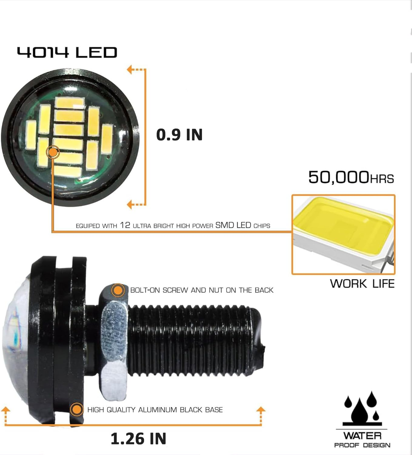 2Pcs 12V High Power Eagle Eye Light 23Mm 4014 12SMD Waterproof LED Bulb White Light for Car Fog DRL Lamp Car Motorcycle Turn Signal Light Backup Lights image number 4