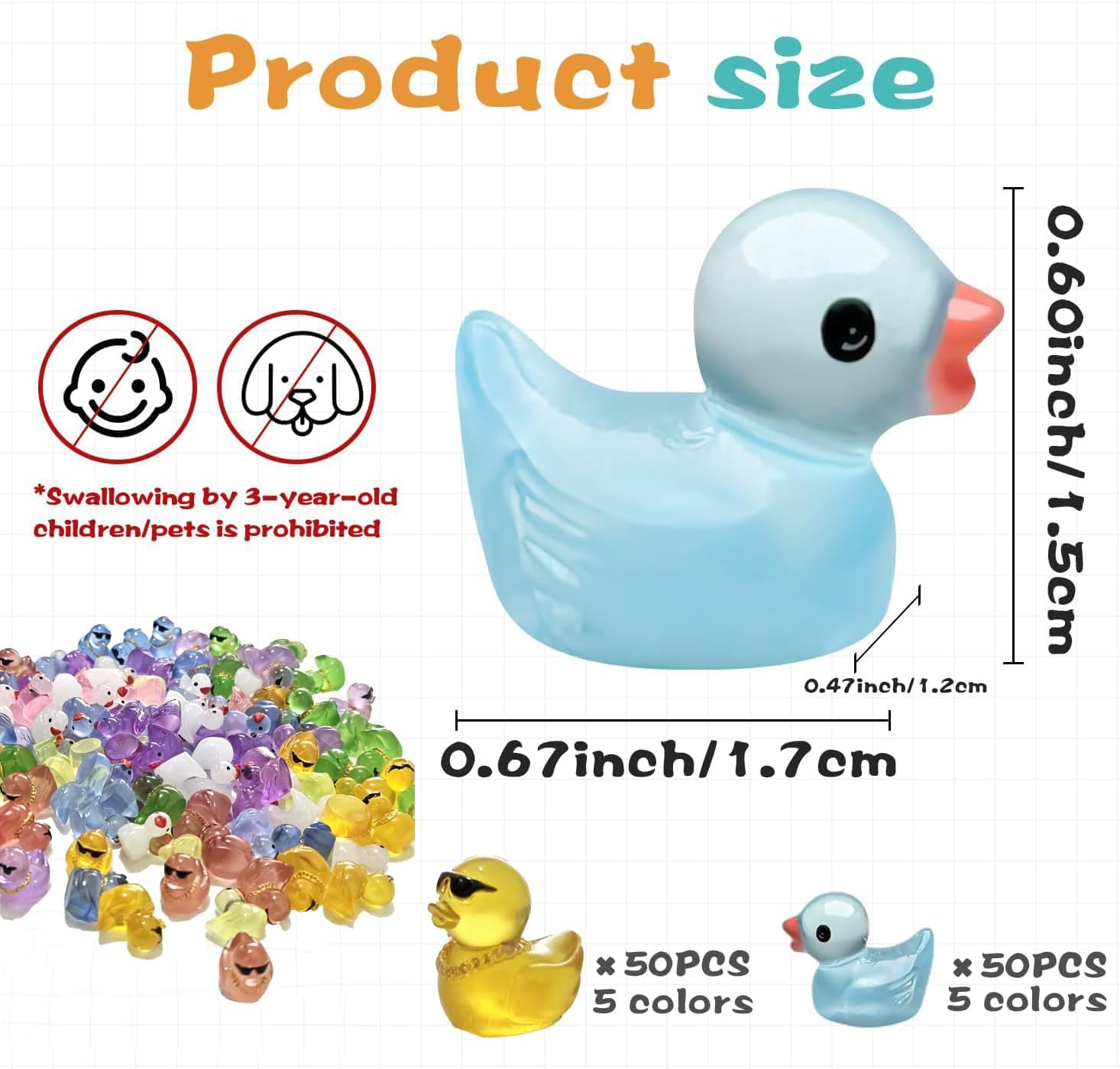 100PCS Mini Ducks,Funcyboo Resin Ducks Luminous Mini Duck for Crafts Miniature Ducks to Hide Cute Small Ducks Accessories for Aquarium Garden Landscape Dollhouse Potted Plant DIY(2 Styles/Many Colors) image number 5