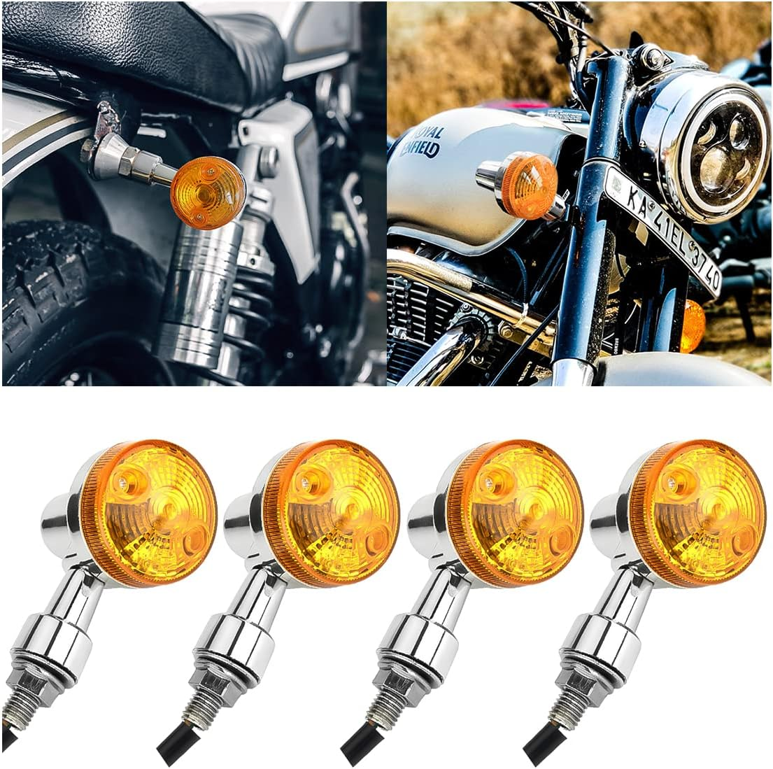 Motorcycle round Turn Signal Lights, 4PCS 12V LED Bulbs Blinker Direction Indicator Lamp, Universal for Honda Shadow Suzuki Kawasaki Harley Yamaha (Silver/4Pcs) image number 3