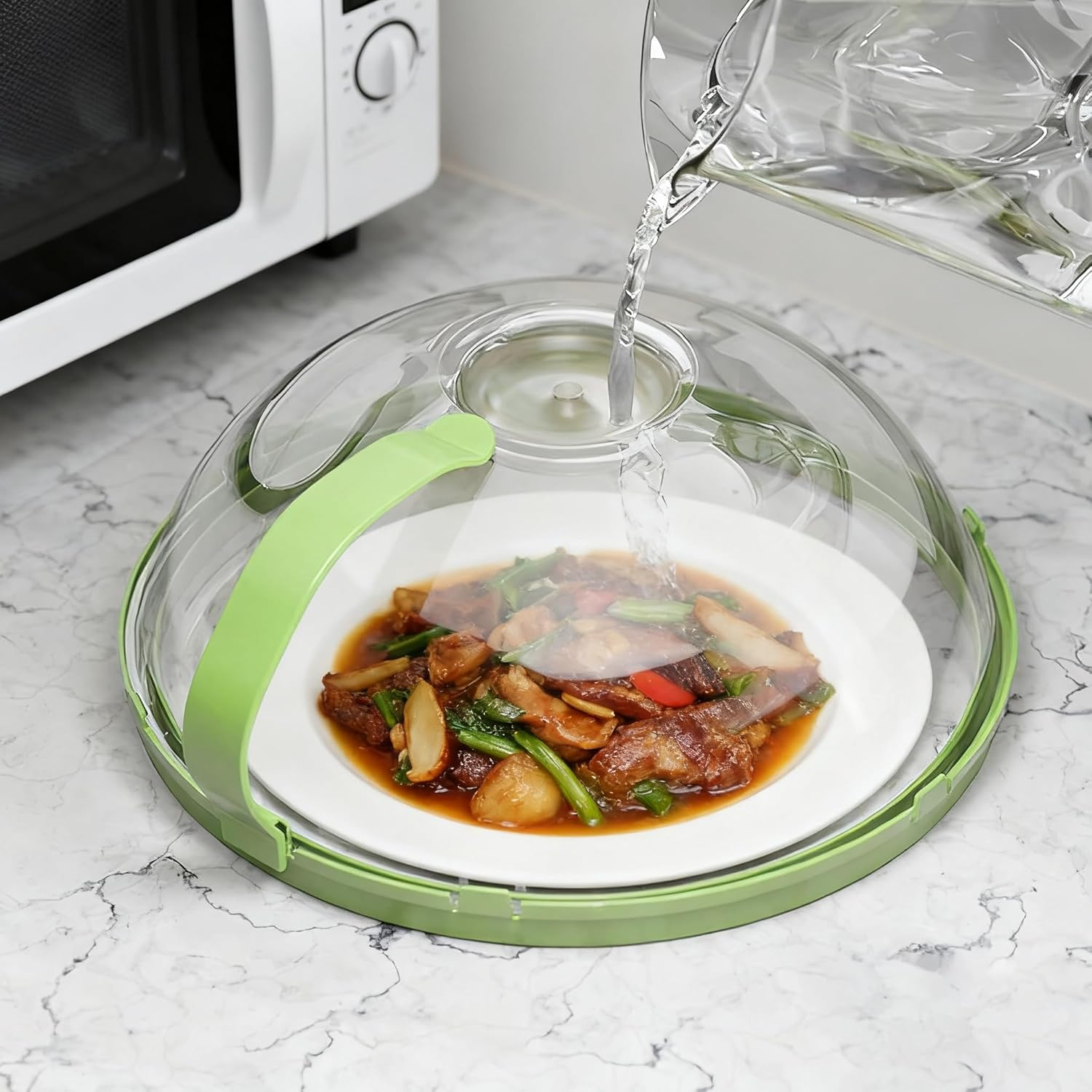 Microwave Splash-Proof Lid, Transparent with Handle and Tray, Adjustable Steam Hole Microwave Food Cover, 10.2X3.9 Inch Kitchen Magnetic Lid image number 5