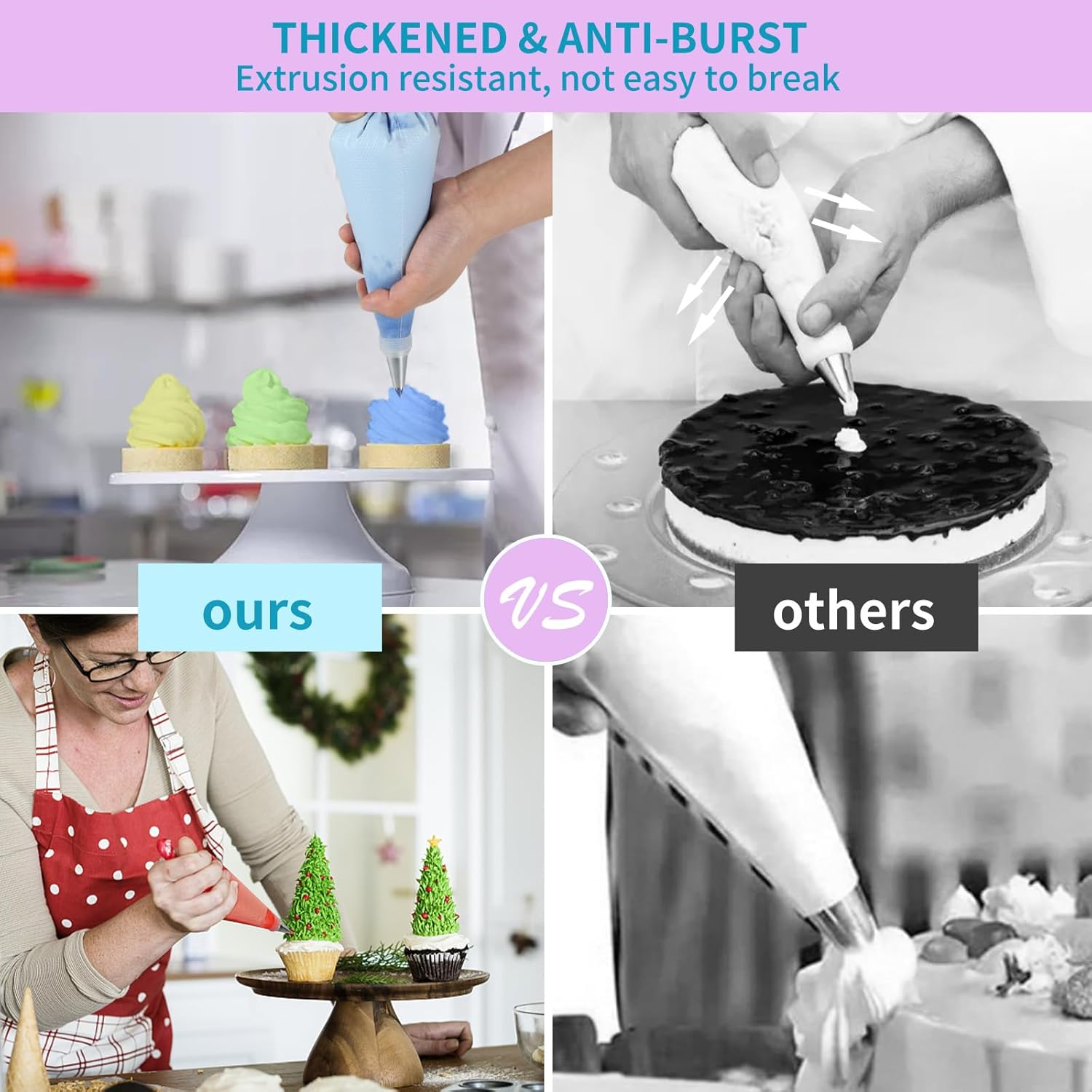 Firstake Piping Bags 100Pcs - 12 Inch Disposable Piping Bags with 3 Icing Bags Ties, Thickened Pastry Bags, Frosting Bags, anti Burst Cake Decorating Bags, Tipless Piping Bags for Cake Decorating image number 6