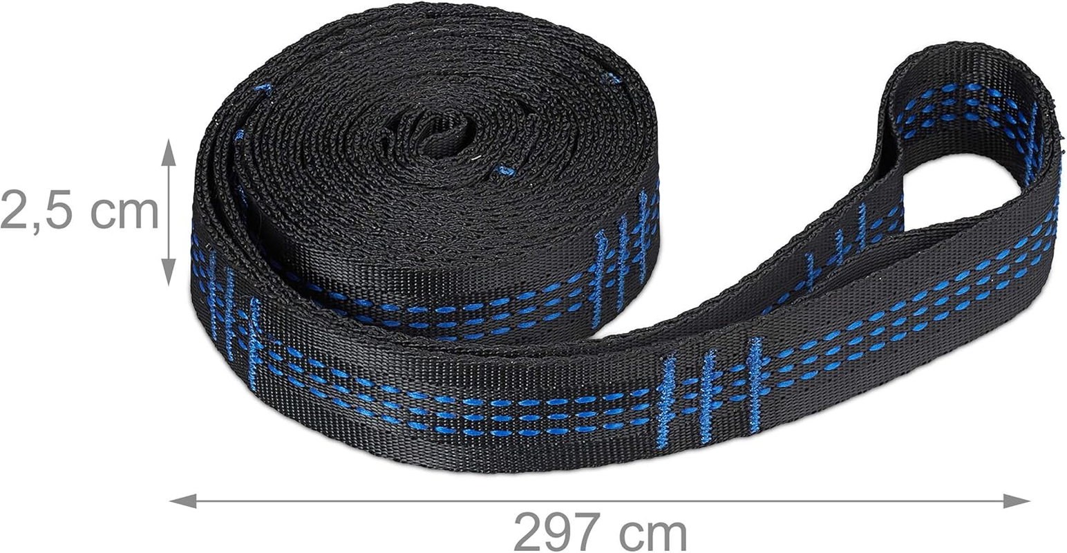 Relaxdays Hammock Straps, Hanging Suspension Swing Kit, Garden & Outdoor, Holds 200 Kg, 2 X Snap Hooks & Straps, Black image number 2