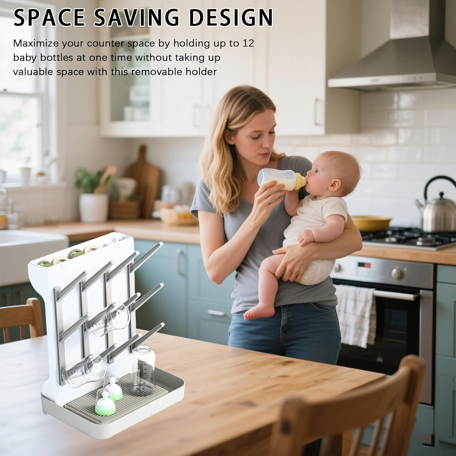 Baby Bottle Drying Rack Space Saving,Large Vertical Baby Bottle Storage Organizer & Bottle Dryer Rack for 12 Pc 8 Oz Bottles and Baby Accessories,Pump Parts,Pacifiers or Brush Stand image number 4