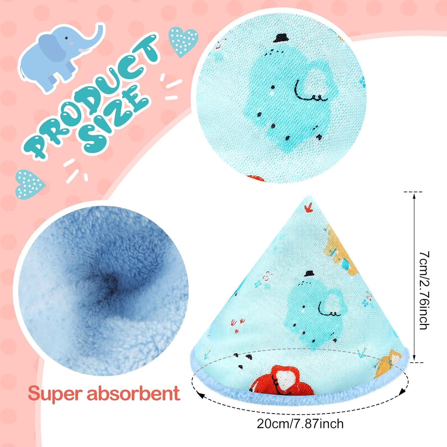 Timgle 10 Pcs Coral Velvet Pee Covers Baby Boy, Strong Water Absorption Pee Shield for Baby Boy, Reusable Pee Cap, Diaper Changing Accessory for Boys Newborn Gift (Elephants) image number 5