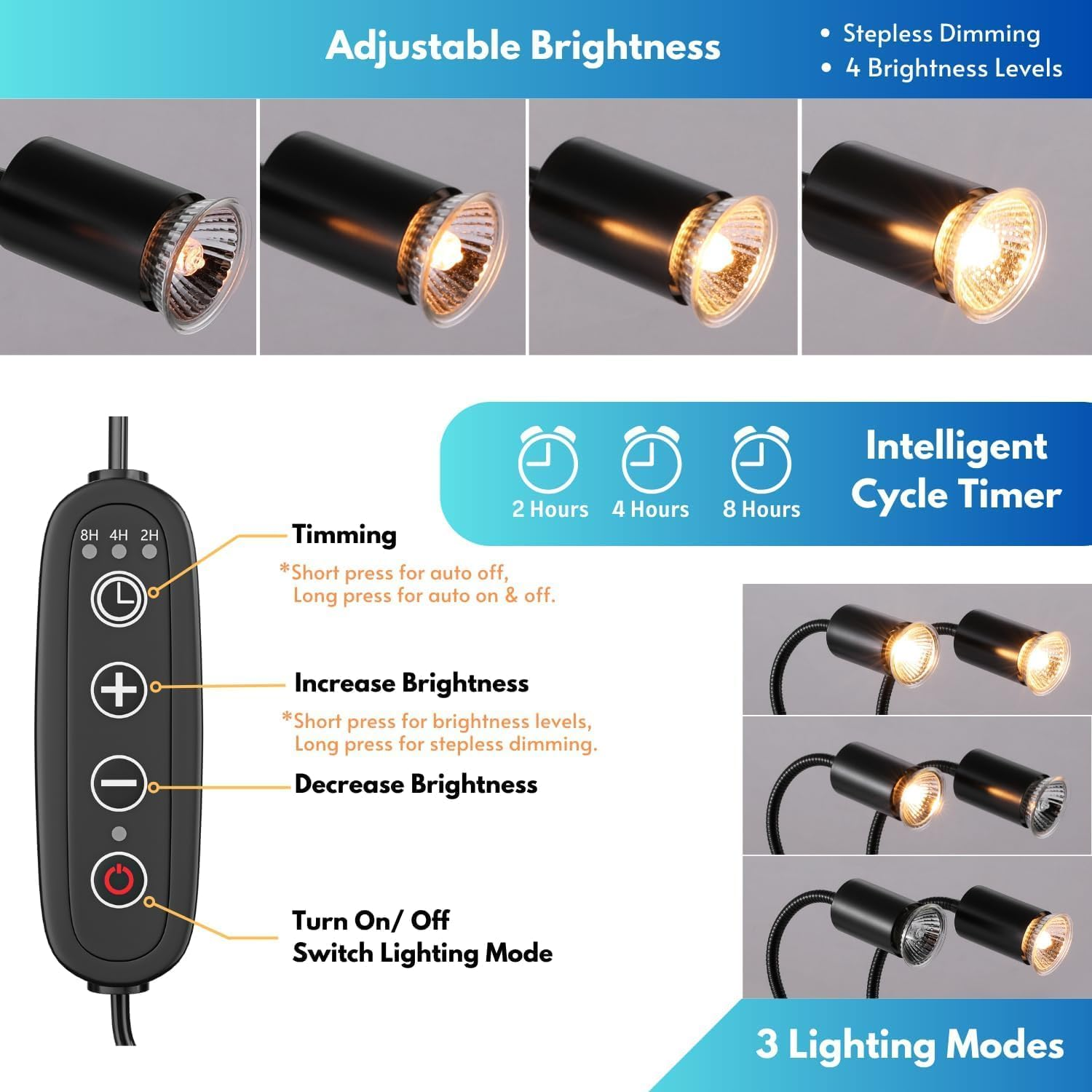 Reptile Ceramic Heat Holder, Pet Heater Bracket, Heat Emitter Light Fixture for Heat Lamp Bulb, Amphibian Pet Terrariums Habitat Lizard Tortoise (Timing Control) image number 5