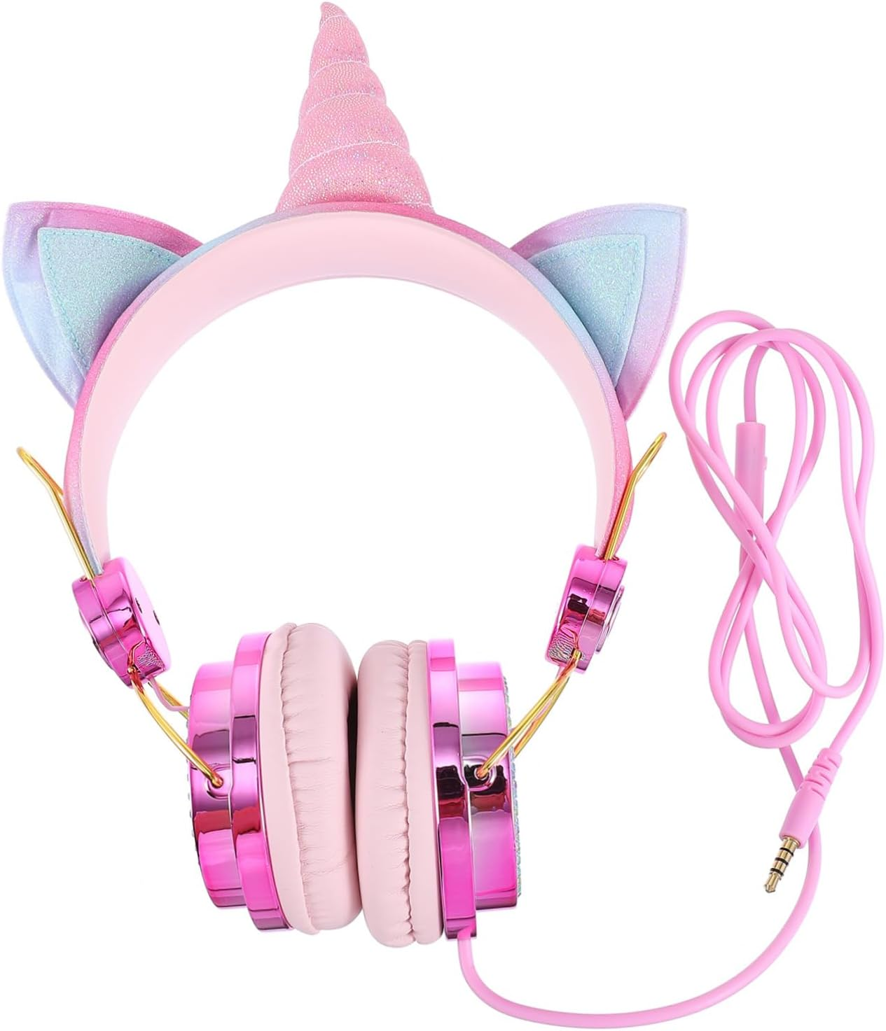 FUNNETOYU Gaming Headset with Rhinestone Decoration Portable over Ear Earphones for Cellphone and Computer Comfortable Soft Earmuffs Wired Headset for Adults Rose Gold image number 3