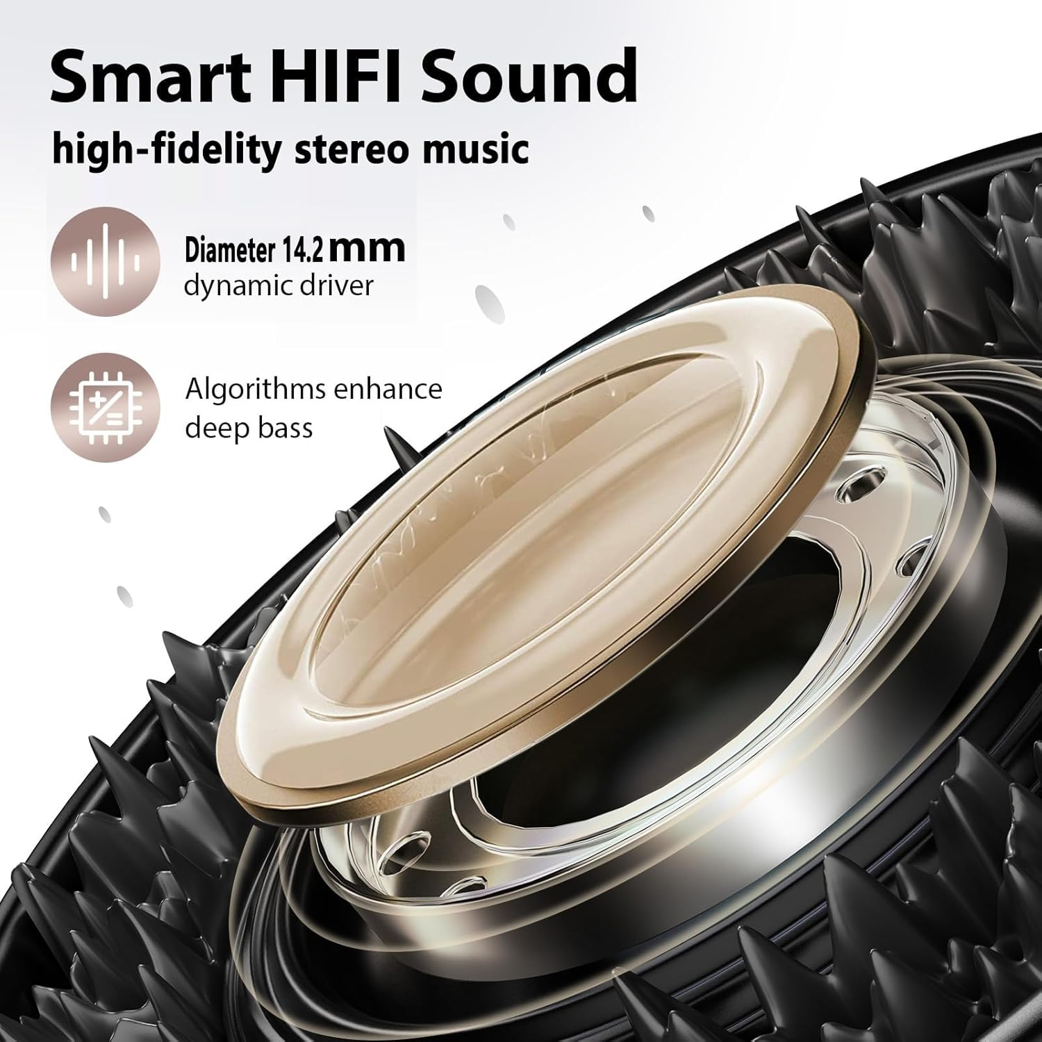 SPOTFISH Open Ear Headphones Bluetooth 5.3, Wireless Earbuds 14.2Mm Enhanced Bass,Immersive Stereo Sound By,Hanging Ear Sports Earphones,4 Mics Clear Calls-Y30 (Beige - Black image number 6