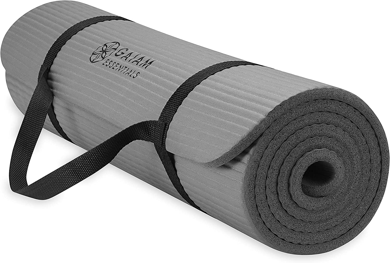 Gaiam Essentials Thick Yoga Mat Fitness & Exercise Mat with Easy-Cinch Yoga Mat Carrier Strap, 72"L X 24"W X 2/5 Inch Thick