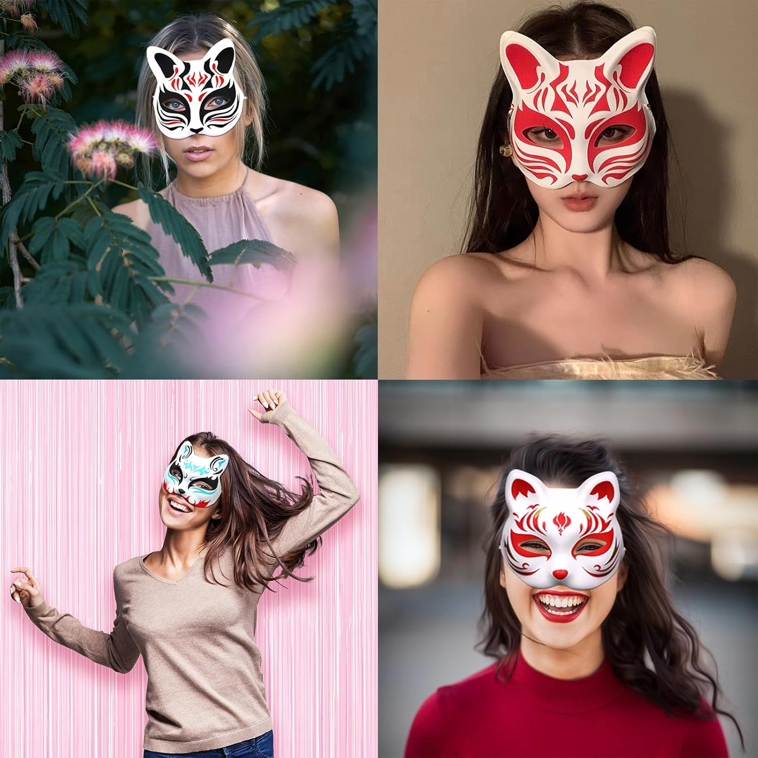 10PCS Cat Mask DIY White Cat Painted Masks Half Blank Animal Cosplay Dress up Mask Masquerade Cat Masks Halloween Mask Costume for Masquerade Prop,Party,Cosplay image number 5