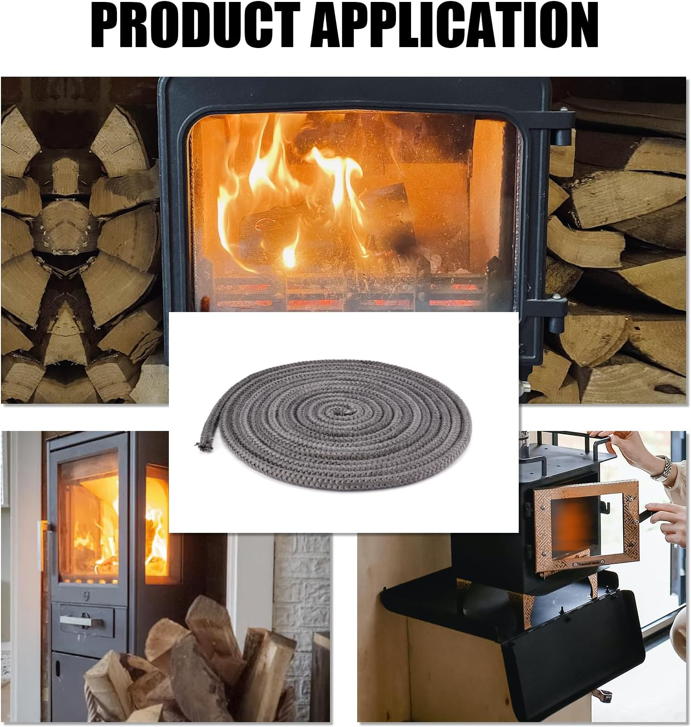 Fireplace Seal Rope, 0.24Inx9.84Ft Graphite Impregnated Fiberglass Rope Seal Gasket Replacement Wood Stove Door Gasket for Fireplaces Stoves Wood Burning image number 6