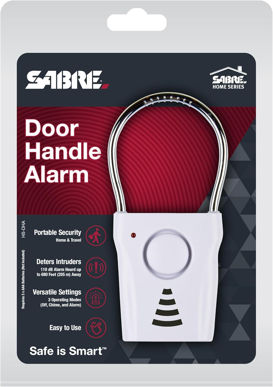 Sabre Door Handle Alarm &ndash; 110Db Door Alarm for Home Security &ndash; Audible up to 600 Feet (185M) Away &ndash; Vibration-Triggered Security Alarm Sounds When Door Knob Is Touched from Outside image number 4