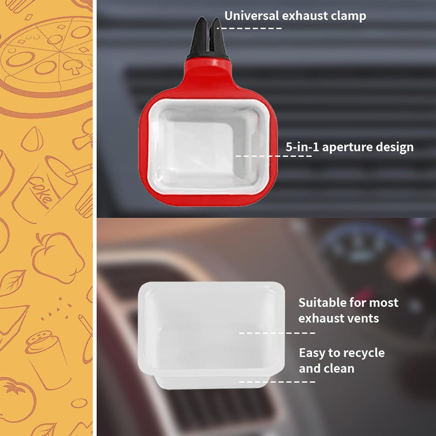 2Pack Sauce Holder for Car Sauce Holder Vent Dip Clip an In-Car Sauce Holder for Dipping Sauces and Car Vent Ketchup All Vehicle Car Vent Sauce Dipping Dish Container (RED) image number 2
