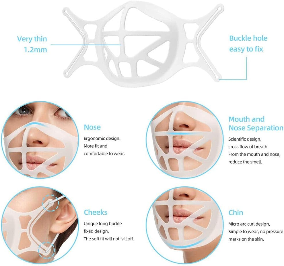 LEDON 3D Face Mask Bracket，10/20/50/100Pcs White Mask Guards for under Mask Spacers for More Breathing Room Mask Insert Support for Women to Keep Fabric off Mouth (10PCS White) image number 3