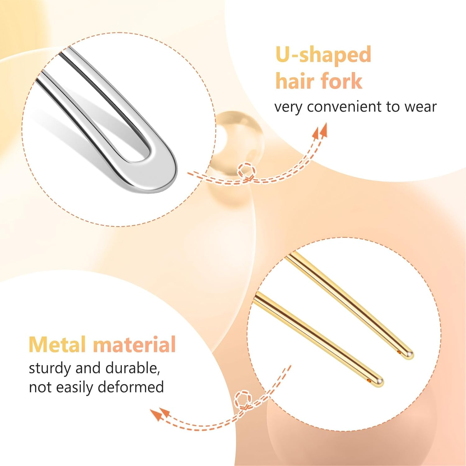 6 Pieces U Shaped Hair Pins, French Hair Pins Metal French U Pins Vintage Hair Fork Hair Pin for Buns Women Girls Hairstyle Accessories,(3 Gold + 3 Silver) image number 4