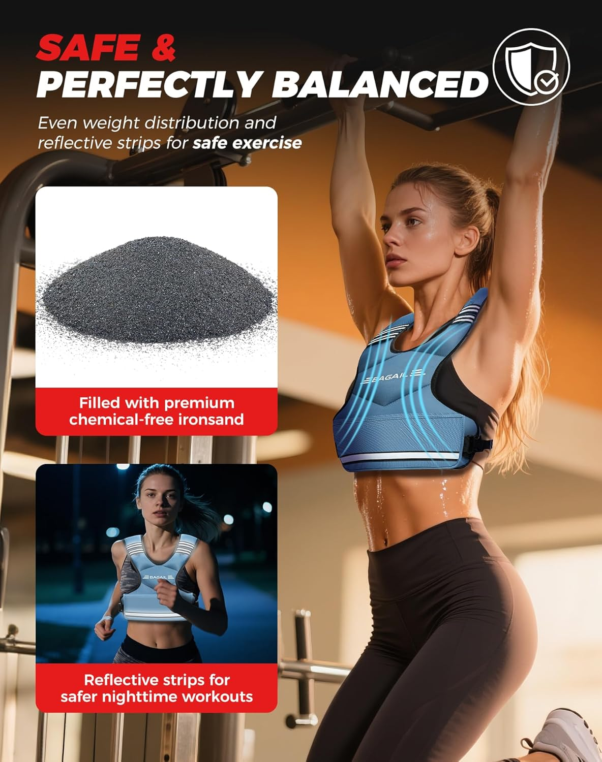 BAGAIL Adjustable Weighted Vest 4-10Lb, Removable Iron Sand Bags, Adjustable Bust Size, Heavy Duty Fitness Vest for Man Woman, Ideal for Gym Workouts and Aerobic Exercises