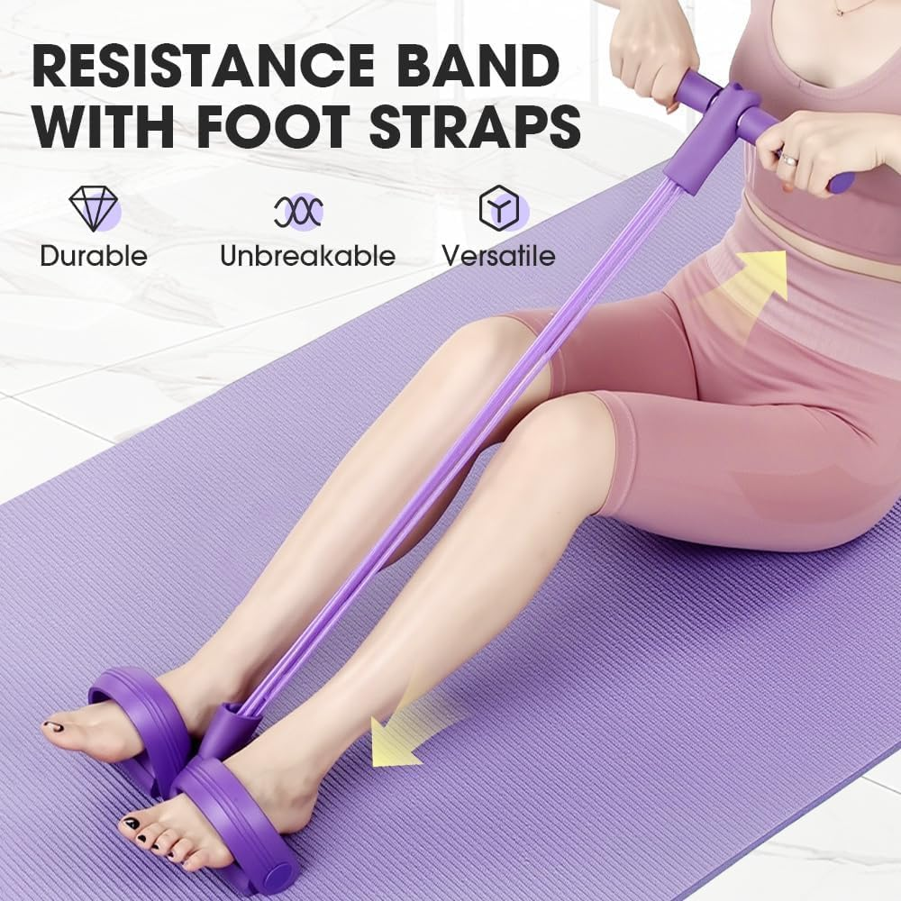 Multifunction Tension Rope, 4-Tube Elastic Yoga Pedal Puller Resistance Band, Natural Latex Tension Rope Fitness, Abdominal Trainer, Sit-Up Training Equipment, Bodybuilding Expander, for Weight Loss image number 4