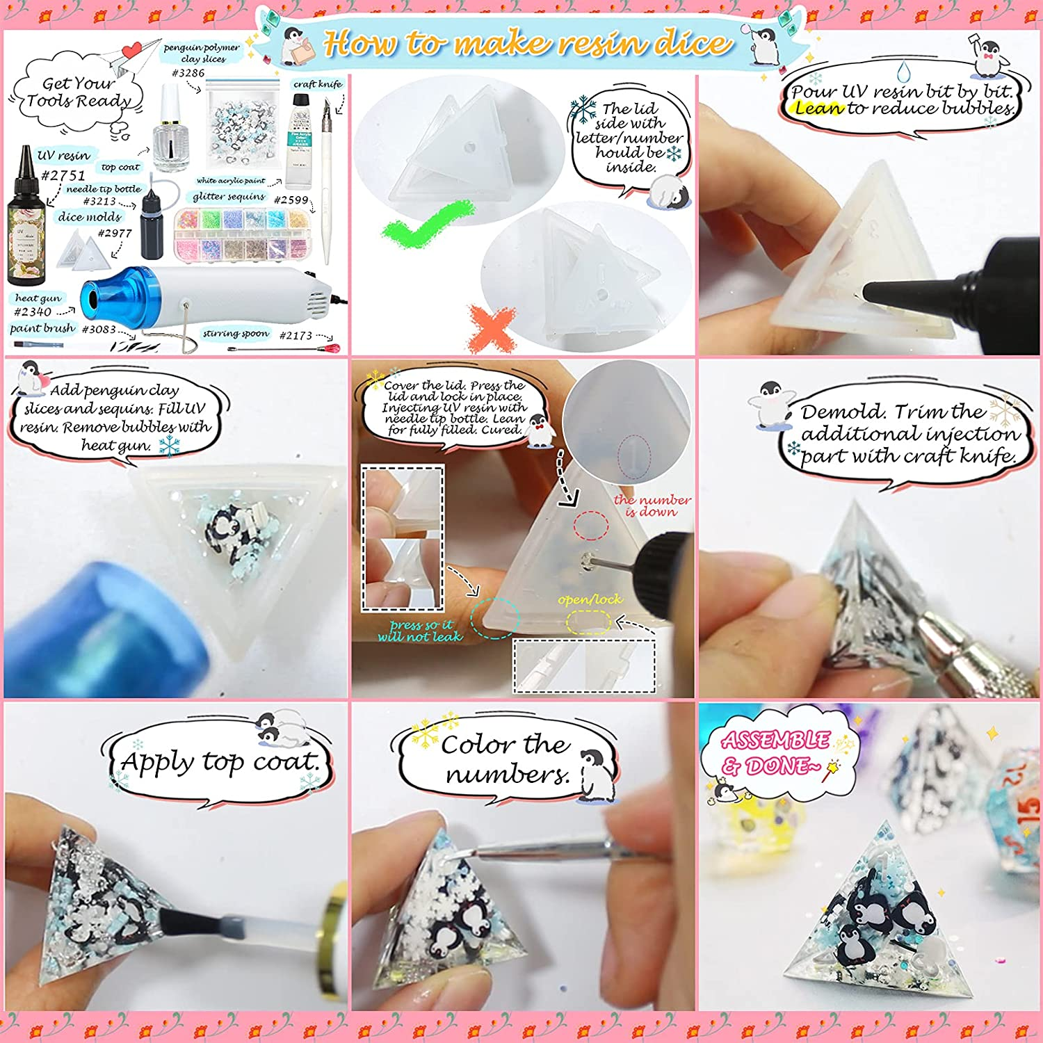 Resin Dice Mould Epoxy Casting Kit Set Number Letter Operation D4 D6 D8 D10 D12 D20 D24 20-Count 0.7-1.6Inch image number 3