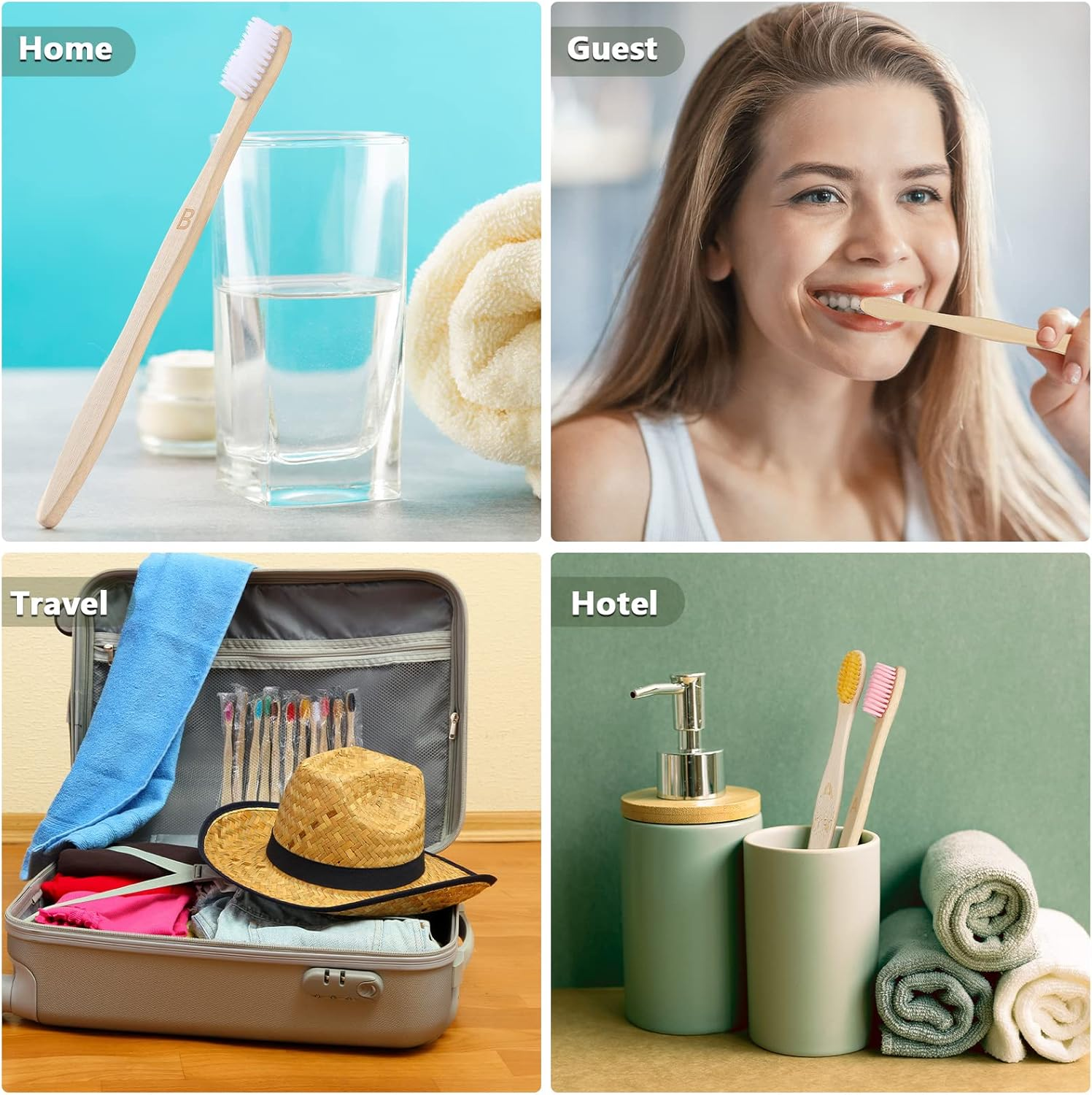 Sieral 120 Pcs 120 Pcs Bamboo Toothbrushes Bulk Soft Bristle Individually Wrapped Travel Toothbrush Eco Friendly Natural Wooden Tooth Brush for Kid Adult Home Travel Use, 7.5 Inch, 12 Colors (Letter) image number 1