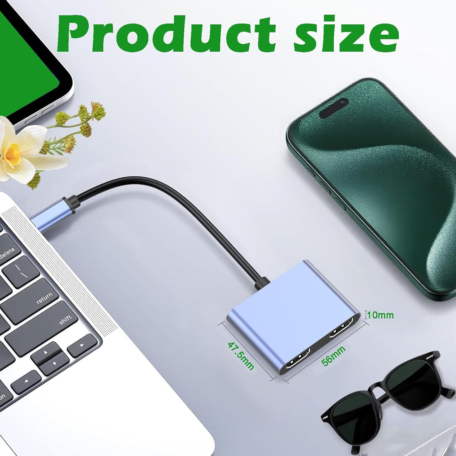 Jeyzuroa 4 in 1 USB C to Dual HDMI Adapter 4K@30Hz, Dual HDMI Adapter for 2 Monitors with 87W PD Charging, USB-A 3.0 Port, for Macbook Pro Air, HP, Dell, Iphone 15 Series image number 5