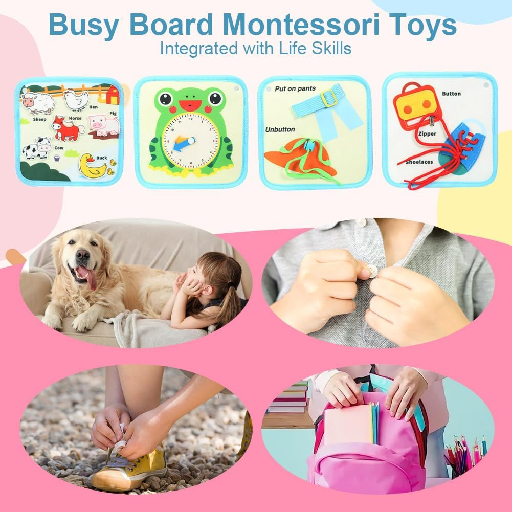 OSDUE Busy Board, Quiet Book Montessori Soft Felt Book Activity Board Motor Skills Toy for Early Education Gift Boy Girl Sensory Learning Toy for Travel Car Plane (Blue) image number 4