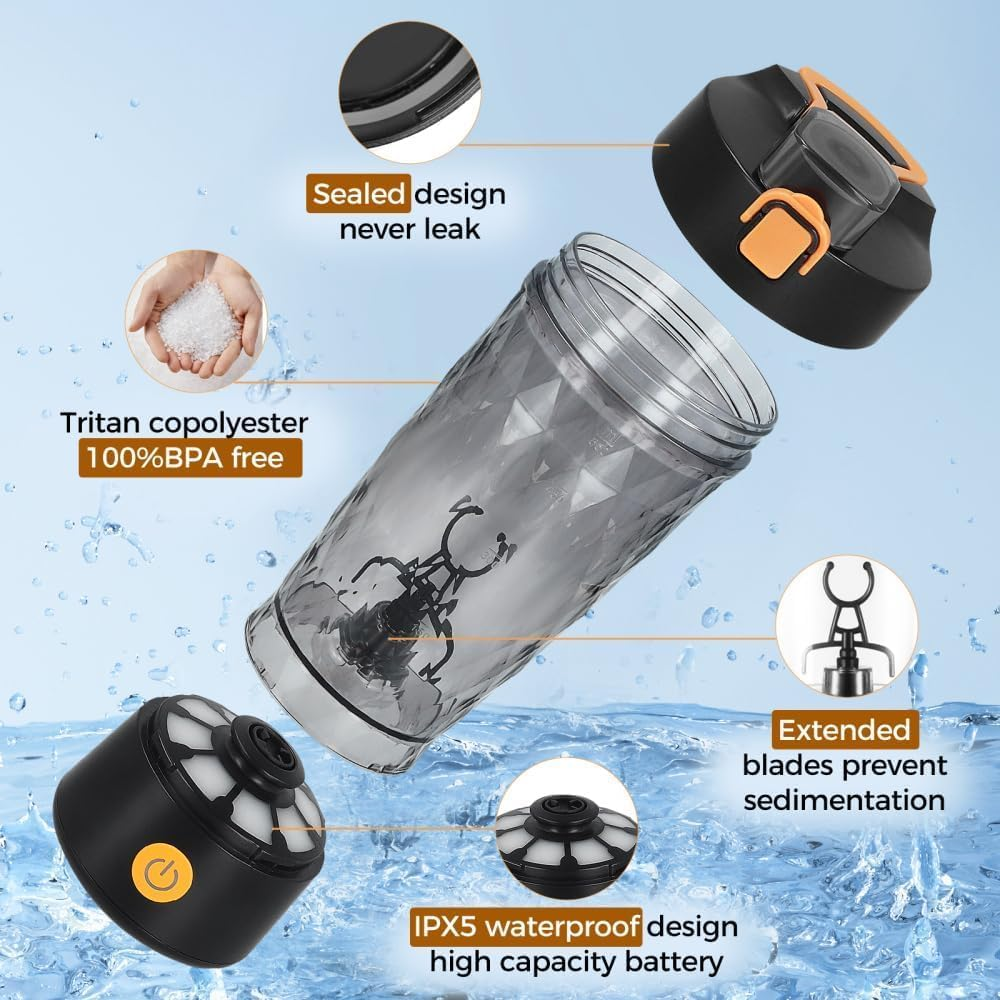 Electric Protein Shaker Bottle with Storage Box, USB Rechargeable Shaker Cups for Protein Shakes, Portable Blender Cup, 24Oz (Black) image number 4