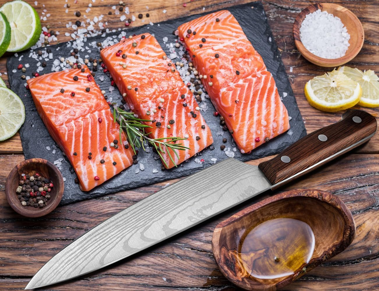 Chef Knife Starter 8 Inch Full Tang Super Sharp Chef'S Knife Home Cook Kitchen Knife Premium Carbon Stainless Steel Universal Knife with Ergonomic Wooden Handle in Gift Box image number 5