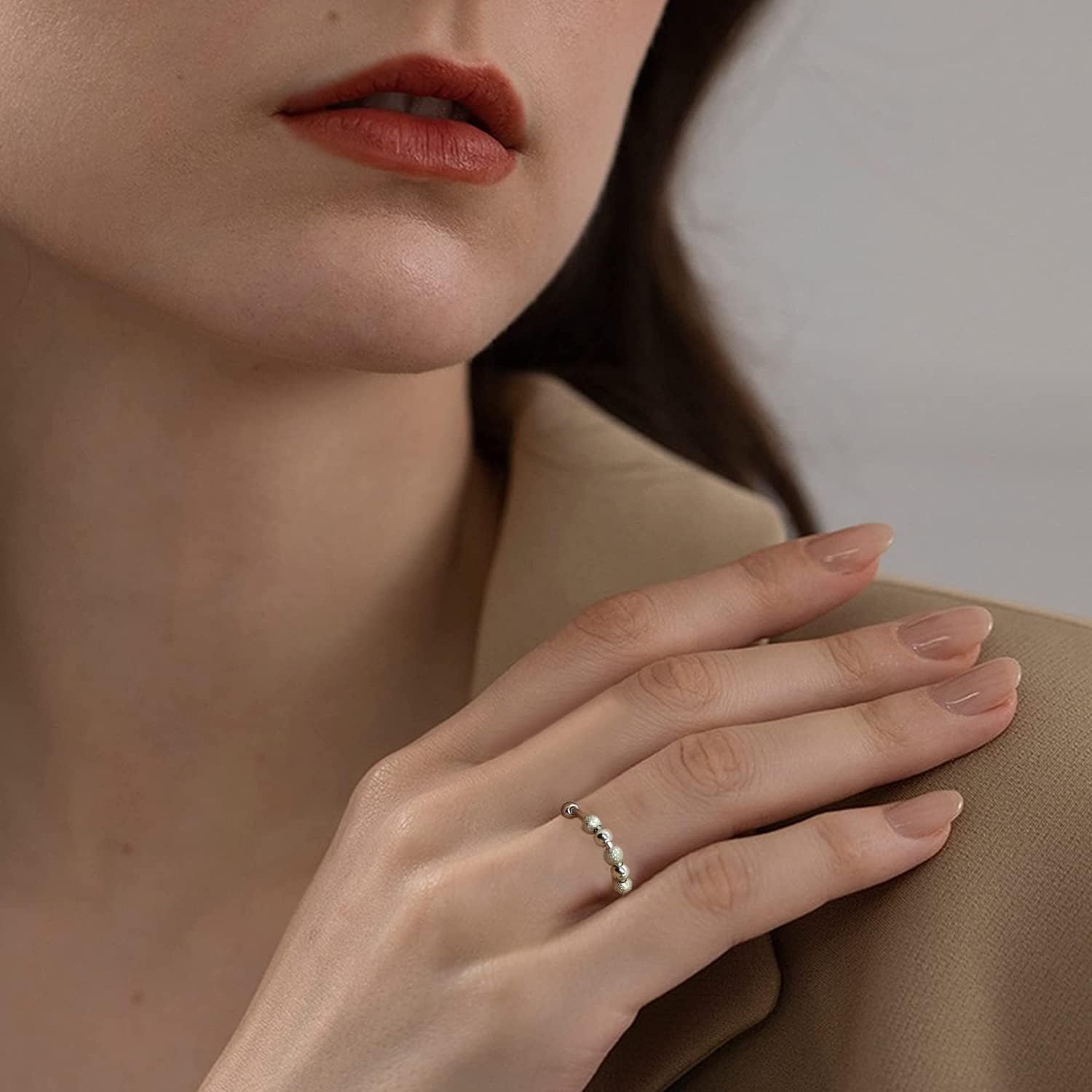 Anxiety Worry Fidget 7 Beads Ball Ring Meditation Ring Adjustable Opening Unisex Adjustable Spinning Worry Silver Spin It Ring - Gold image number 3