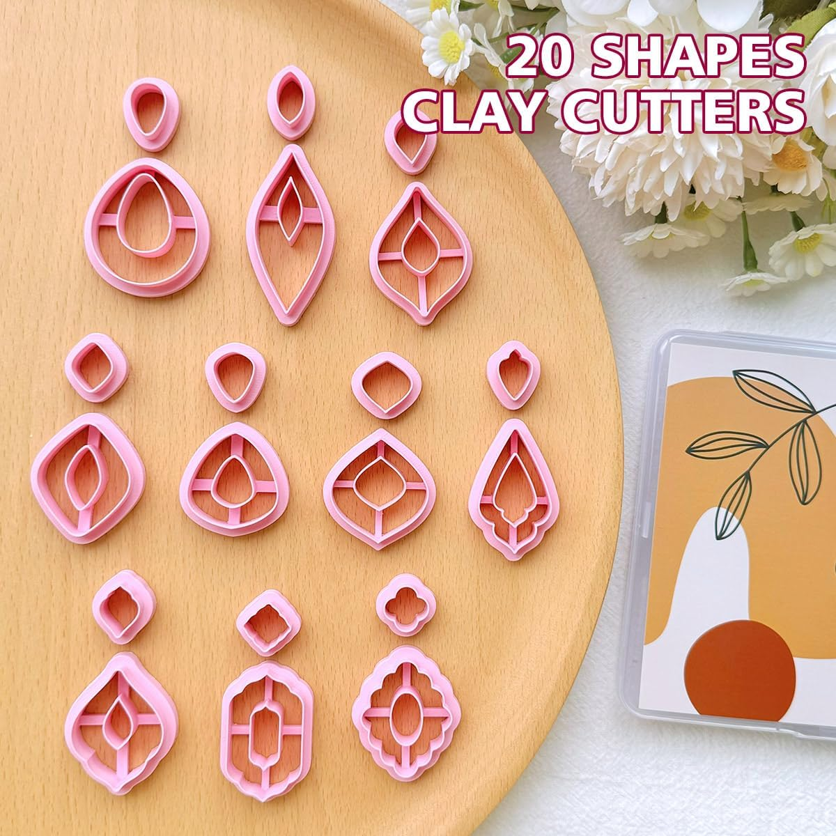 Keoker Clay Cutters, Organic Polymer Clay Cutters for Earrings Making, 20 Shapes Floral Polymer Clay Cutters, Studs Clay Cutters for Polymer Clay Jewelry (A+B) - A+B image number 2