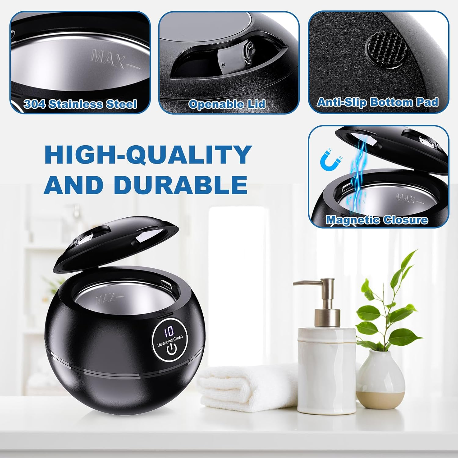 Ultrasonic Retainer Cleaner Machine, 45K HZ Dental Cleaning Pod with UV for Retainer, Dentures, Whitening Trays, Toothbrush Head, 190Ml Portable Ultrasonic Denture Cleaner for Home or Travel