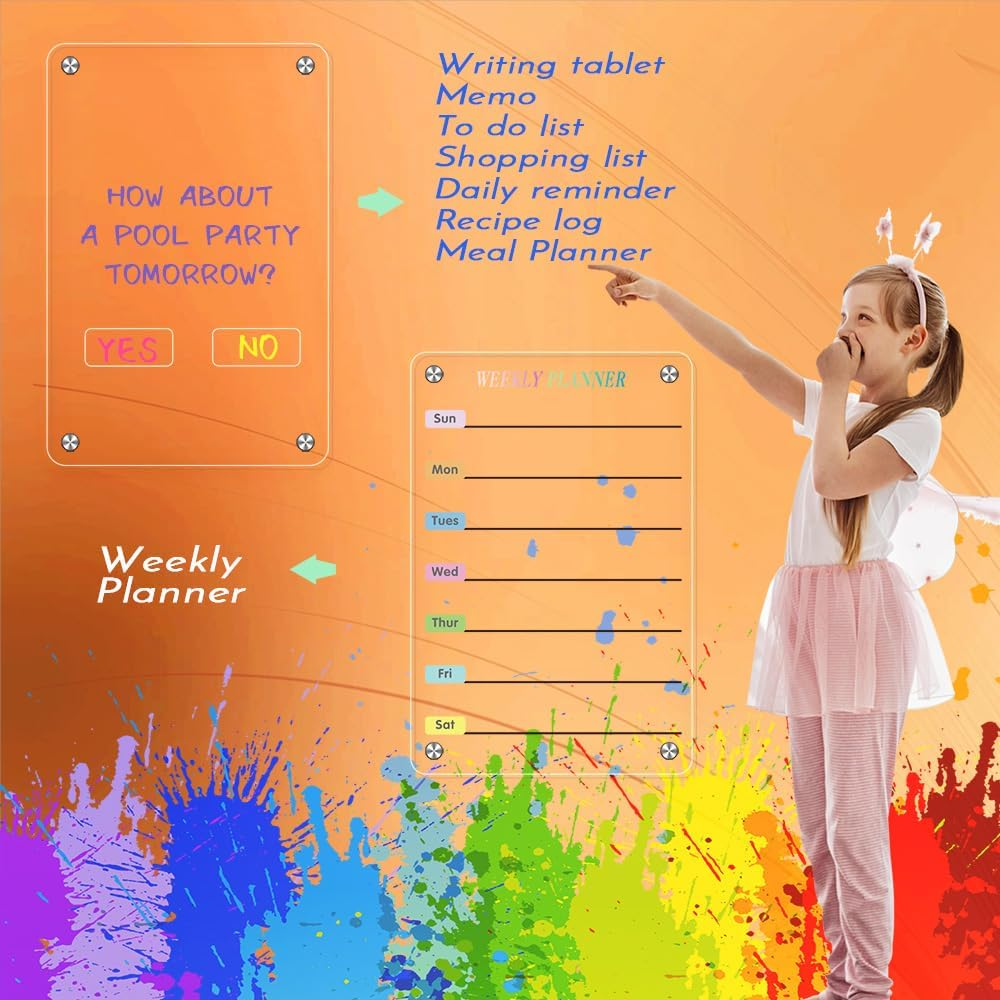 Acrylic Magnetic Planner for Fridge, Includes 6 Colorful Liquid Markers, Marker Holder, Cleaning Towel, Silicone Covers (33 * 22 Weekly Planner) image number 1