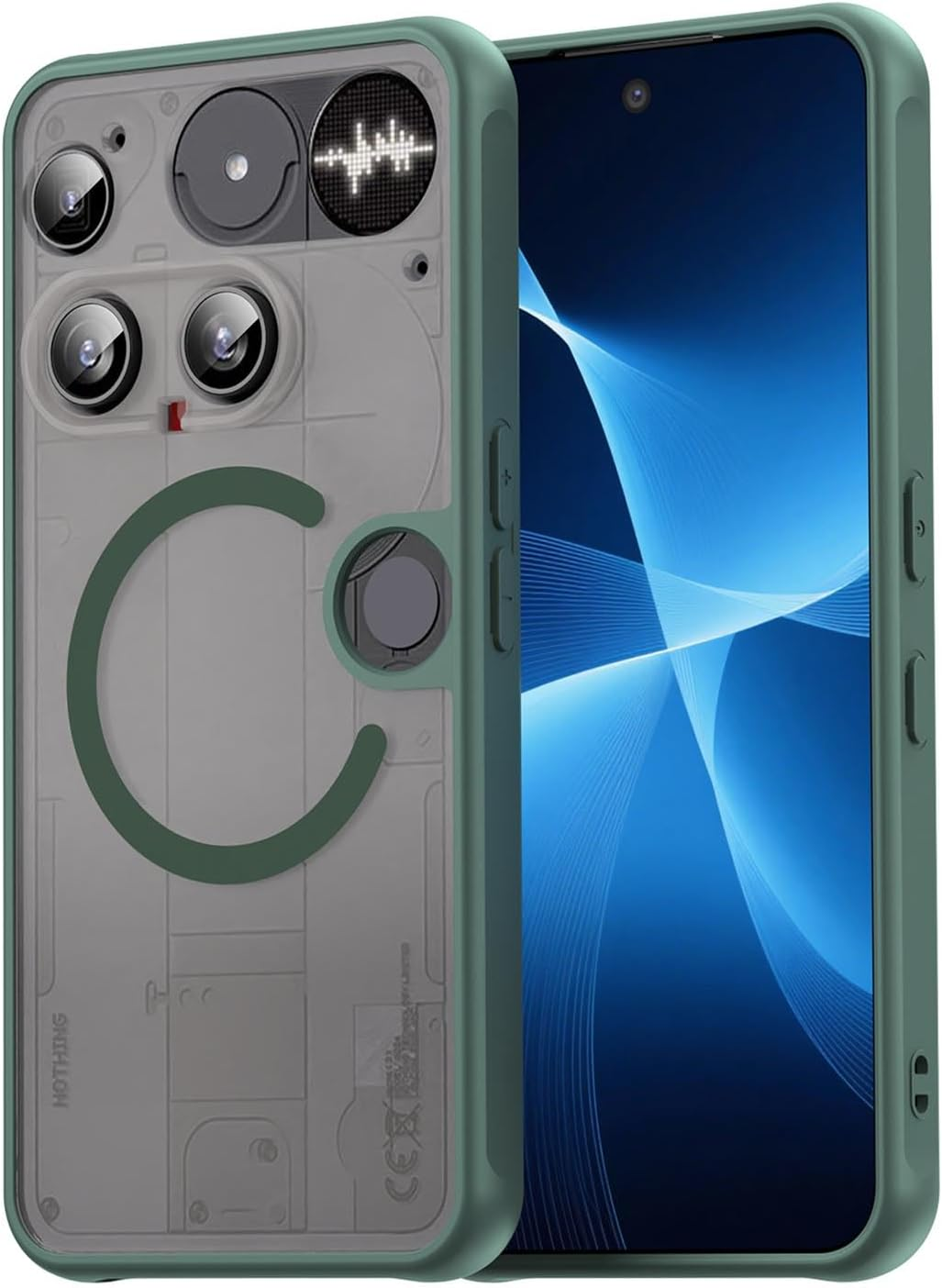 ILING Case for Nothing Phone (3), Compatible with Magnetic Charging, Ultra-Thin Translucent Matte Frosted Silky Touch Hard PC Silicone TPU Bumper Shockproof Cover (Green)