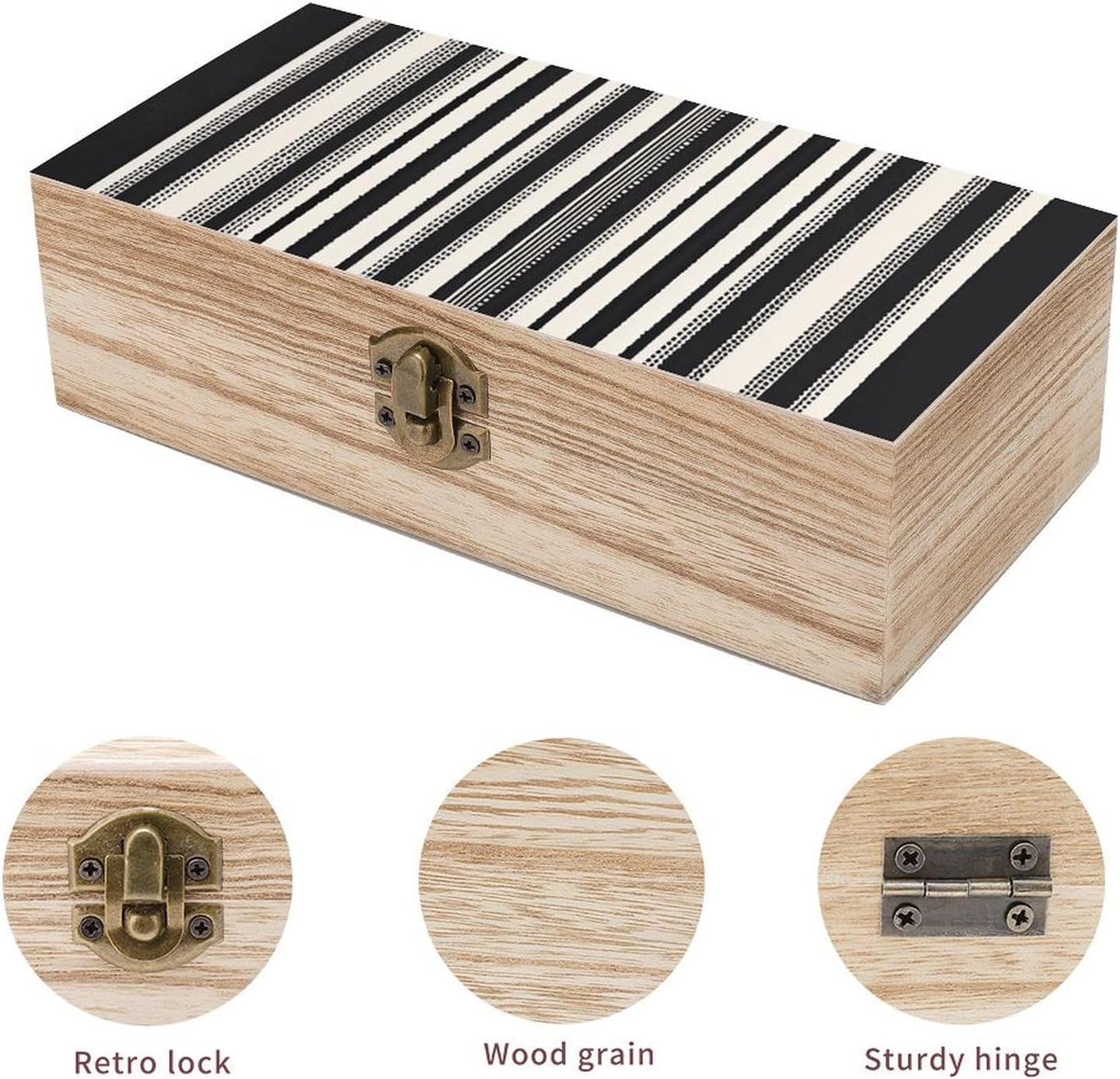 Stripes Wooden Box Wood Wedding Keepsake Boxes with Lids Small Decorative Boxes Lightweight Wooden Memory Storage Box for Crafts Keepsakes Jewelry Photo Letter Storage