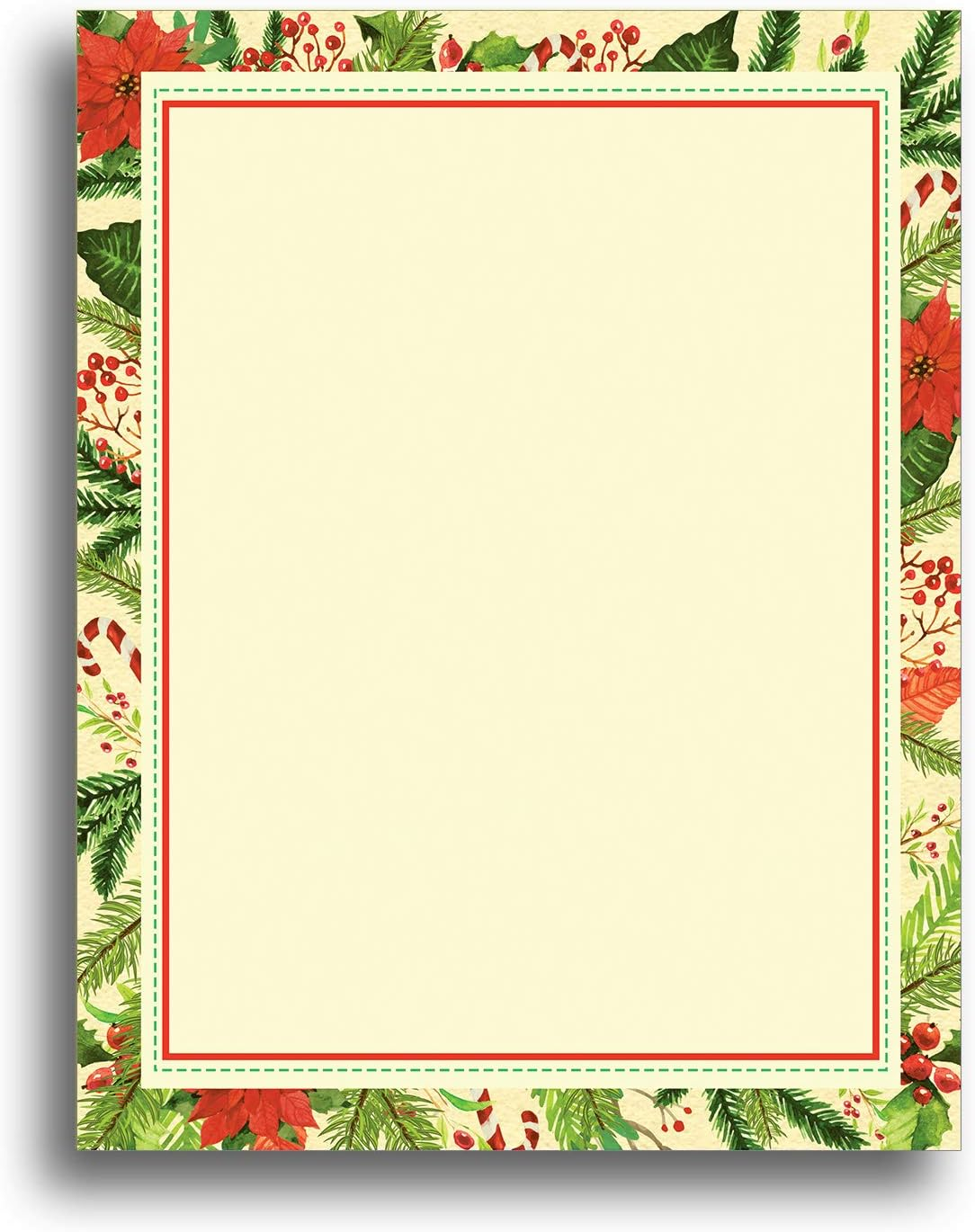 Poinsettia Frame Christmas Holiday Stationery Paper - 80 Sheets image number 1