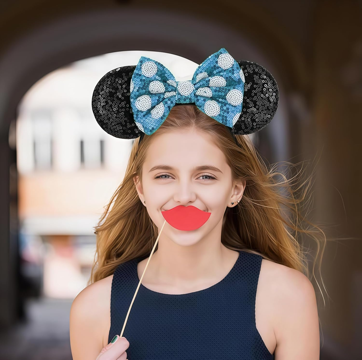 Mouse Ears Headband, Shiny Sequin Bow Headband Stitch Ears Glitter Headband Sparkly Cosplay Party Headband for Kids Girls Women Birthday Halloween Party Decoration Gifts Accessories Y4LPLSFG (Blue) image number 2