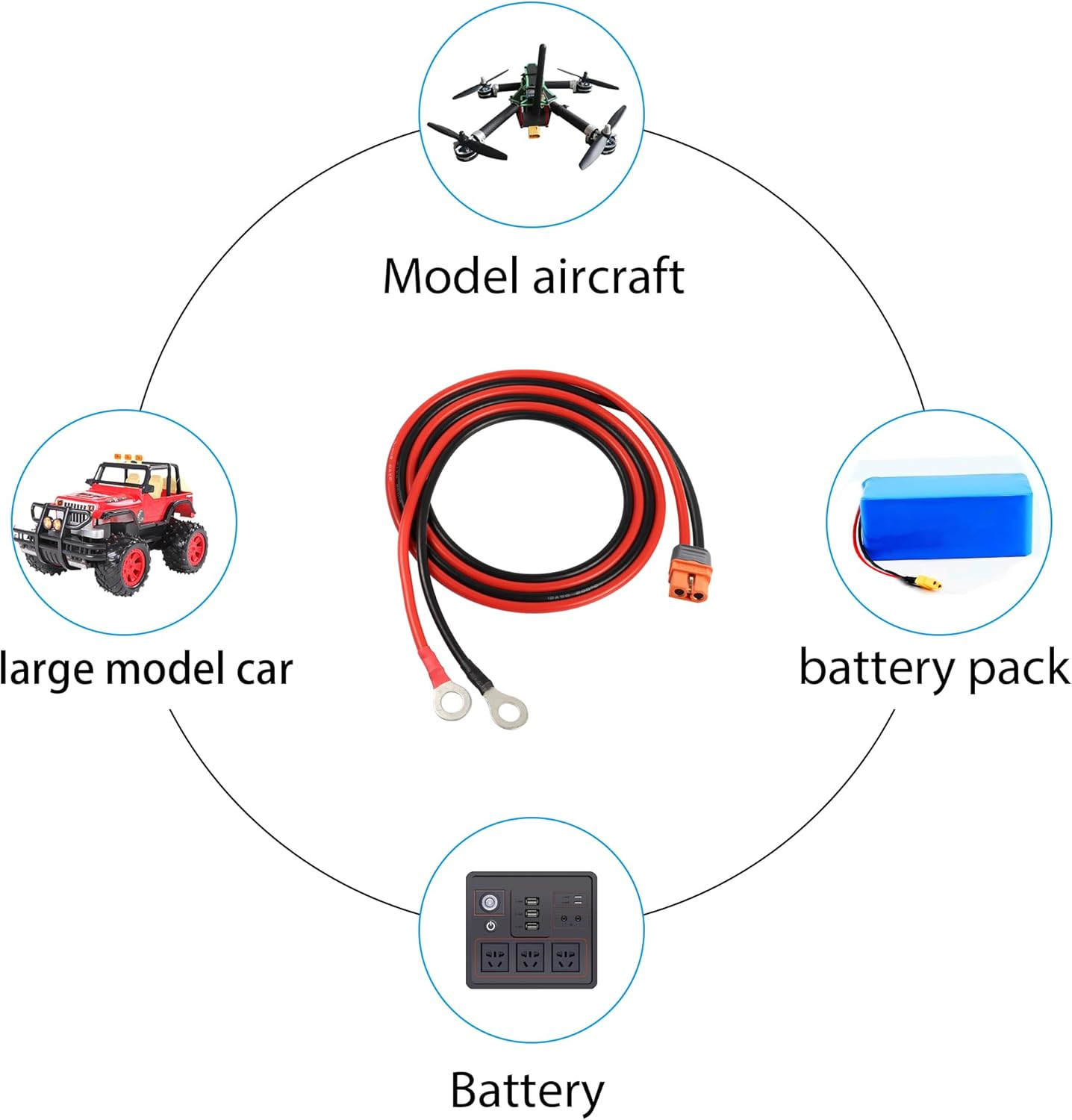 RIIEYOCA XT60I to O Ring Terminal Cable,Xt60I Female to O Ring Connector Cable,With 1M 12AWG Silicon Wire,For RC Lipo Battery FPV Racing Drone(1M/3.3Ft)